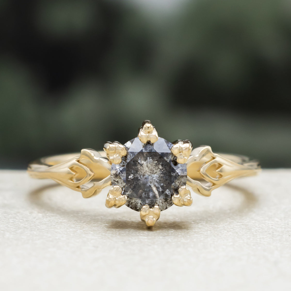 "Morrigan" - Solitaire Round Cut Salt & Pepper Diamond Engagement Ring - Ready To Ship