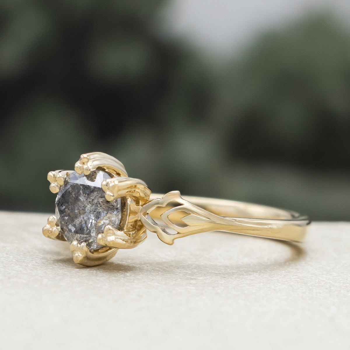 "Morrigan" - Solitaire Round Cut Salt & Pepper Diamond Engagement Ring - Ready To Ship