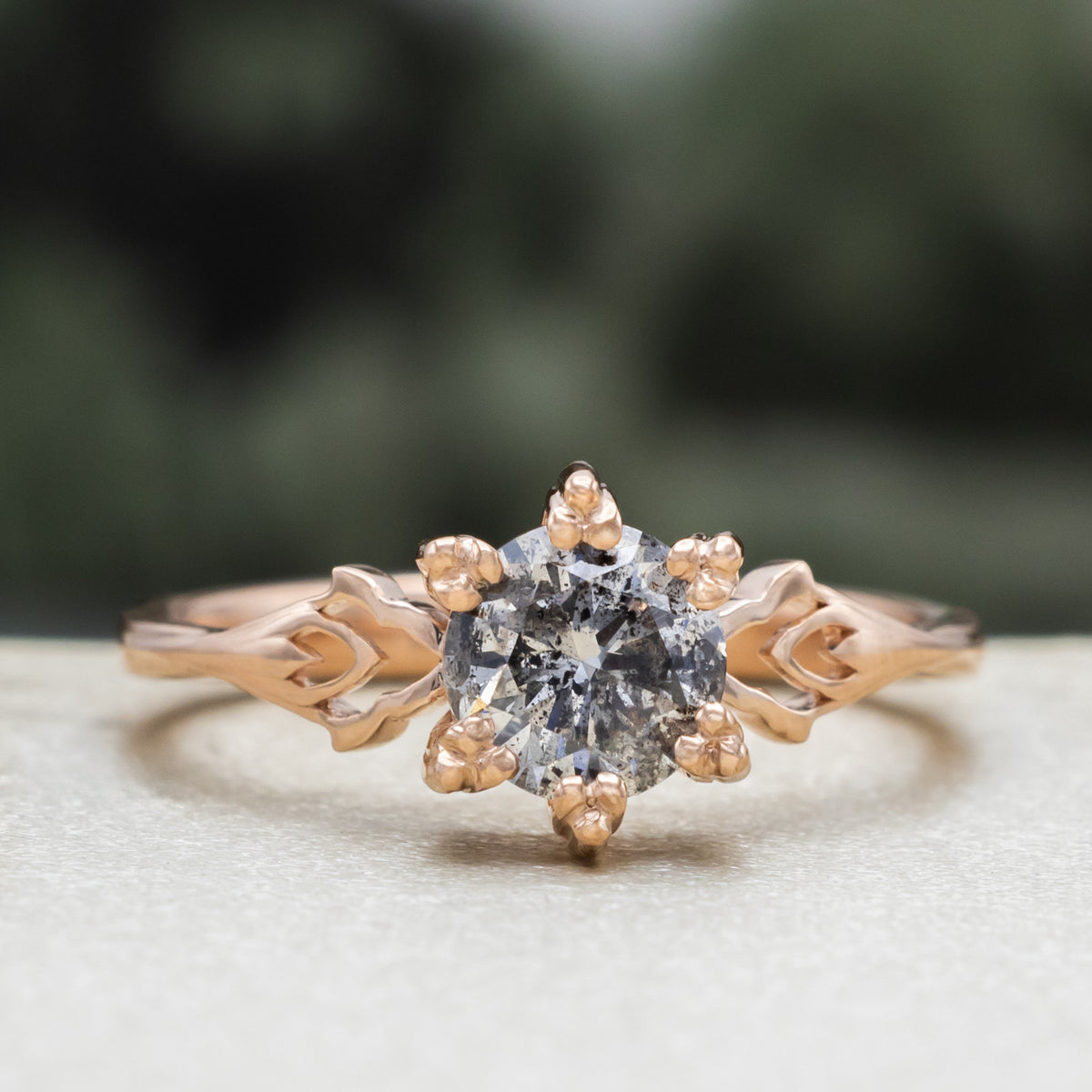 "Morrigan" - Solitaire Round Cut Salt & Pepper Diamond Engagement Ring - Ready To Ship
