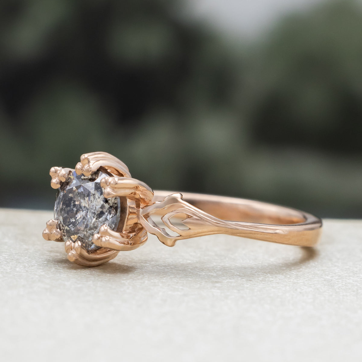 "Morrigan" - Solitaire Round Cut Salt & Pepper Diamond Engagement Ring - Ready To Ship