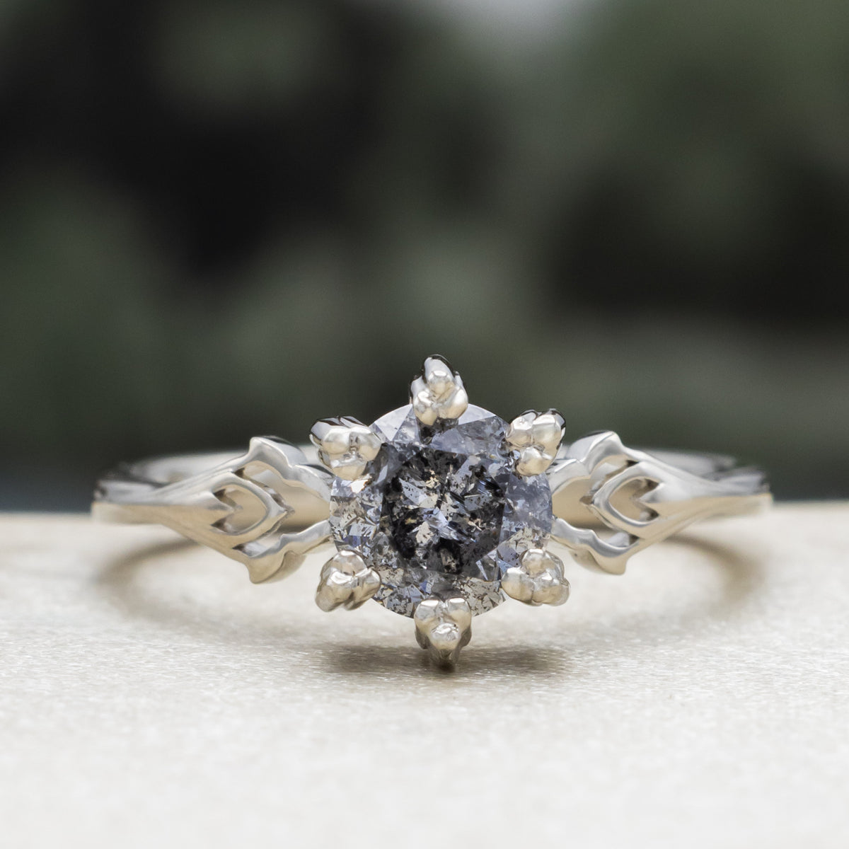 "Morrigan" - Solitaire Round Cut Salt & Pepper Diamond Engagement Ring - Ready To Ship