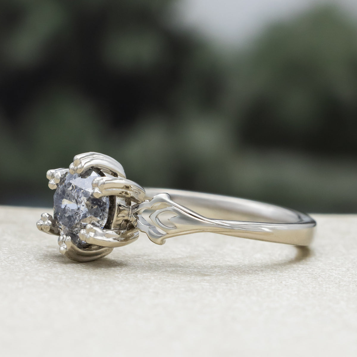 "Morrigan" - Solitaire Round Cut Salt & Pepper Diamond Engagement Ring - Ready To Ship