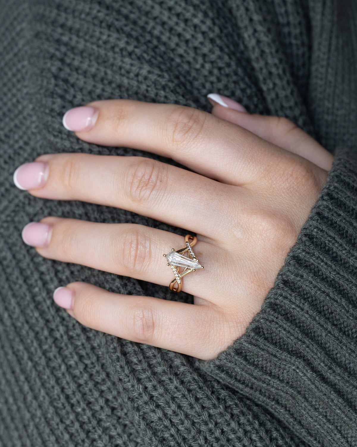 "ROSLYN" - ELONGATED KITE CUT MOISSANITE ENGAGEMENT RING WITH DIAMOND ACCENTS-Staghead Designs