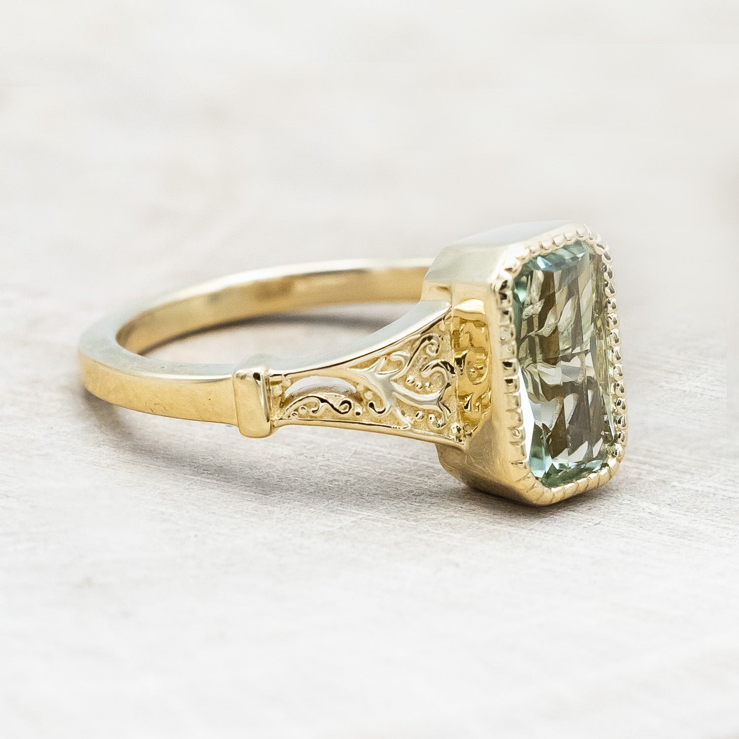 ONE-OF-A-KIND - "SELENE" - RADIANT CUT NATURAL GREEN SAPPHIRE ENGAGEMENT RING-Staghead Designs