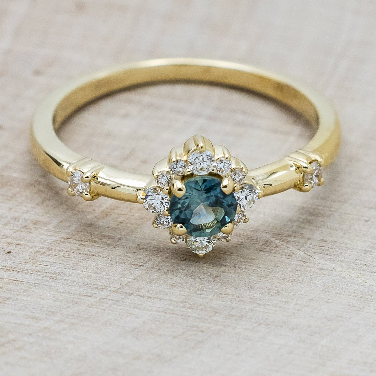 "Starla" - Round Cut Denim Montana Sapphire Starburst Engagement Ring-Staghead Designs