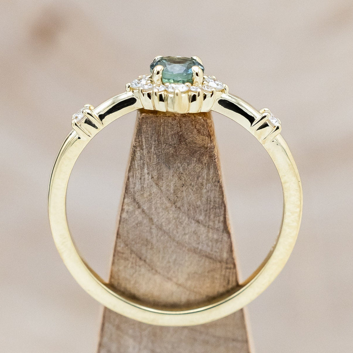 "Starla" - Round Cut Denim Montana Sapphire Starburst Engagement Ring-Staghead Designs