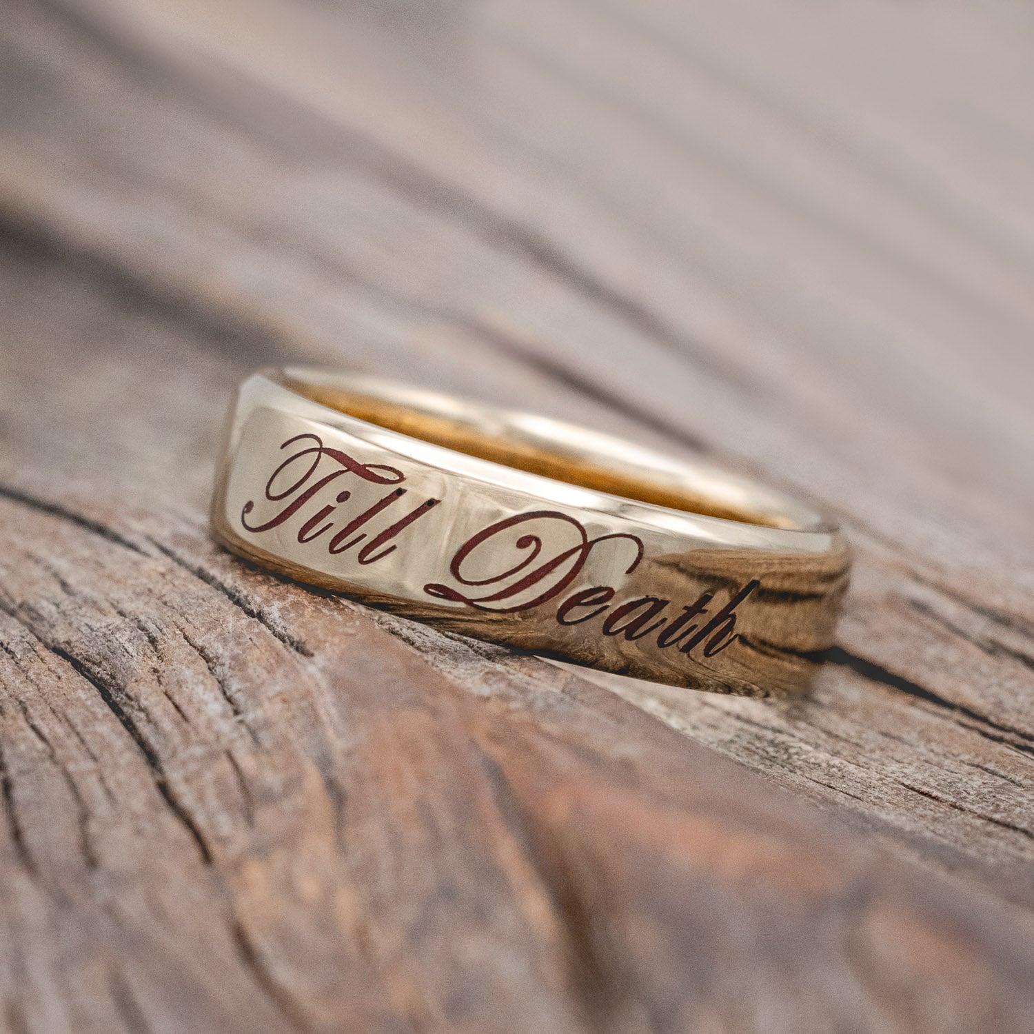 "TILL DEATH" - GLOWING ENGRAVED WEDDING RING-Staghead Designs