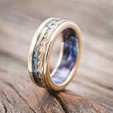 "TRITON" - WAVE ENGRAVED WEDDING BAND WITH PAUA SHELL INLAY & LINING-Staghead Designs