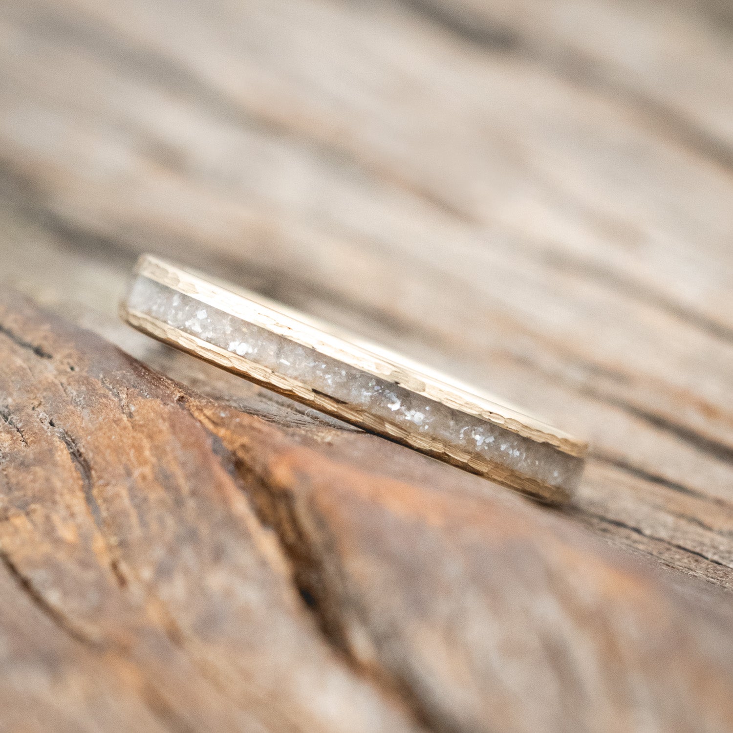 "VERTIGO" - MATCHING SET OF DIAMOND DUST WEDDING BANDS WITH HAMMERED FINISH-Staghead Designs