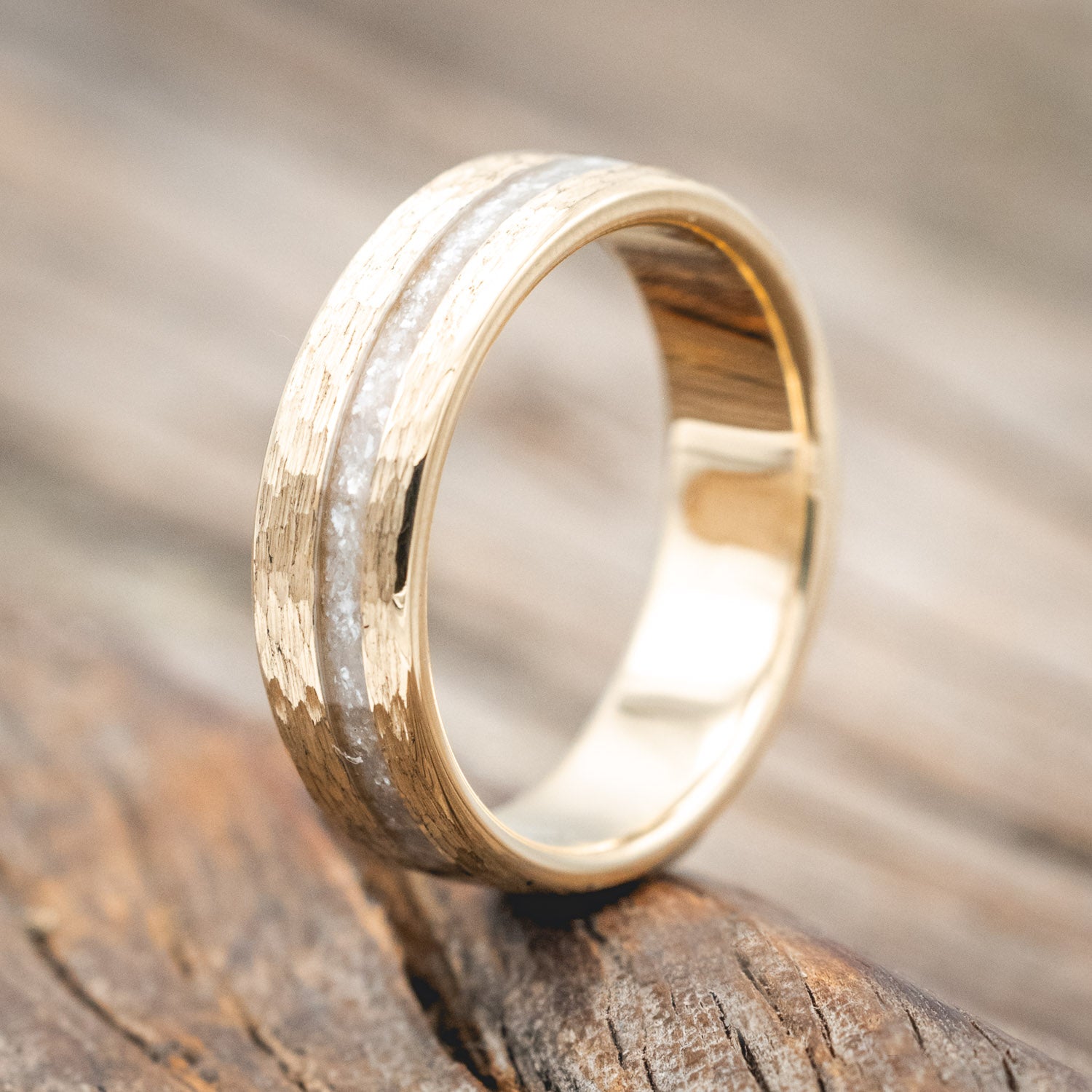 "VERTIGO" - MATCHING SET OF DIAMOND DUST WEDDING BANDS WITH HAMMERED FINISH-Staghead Designs