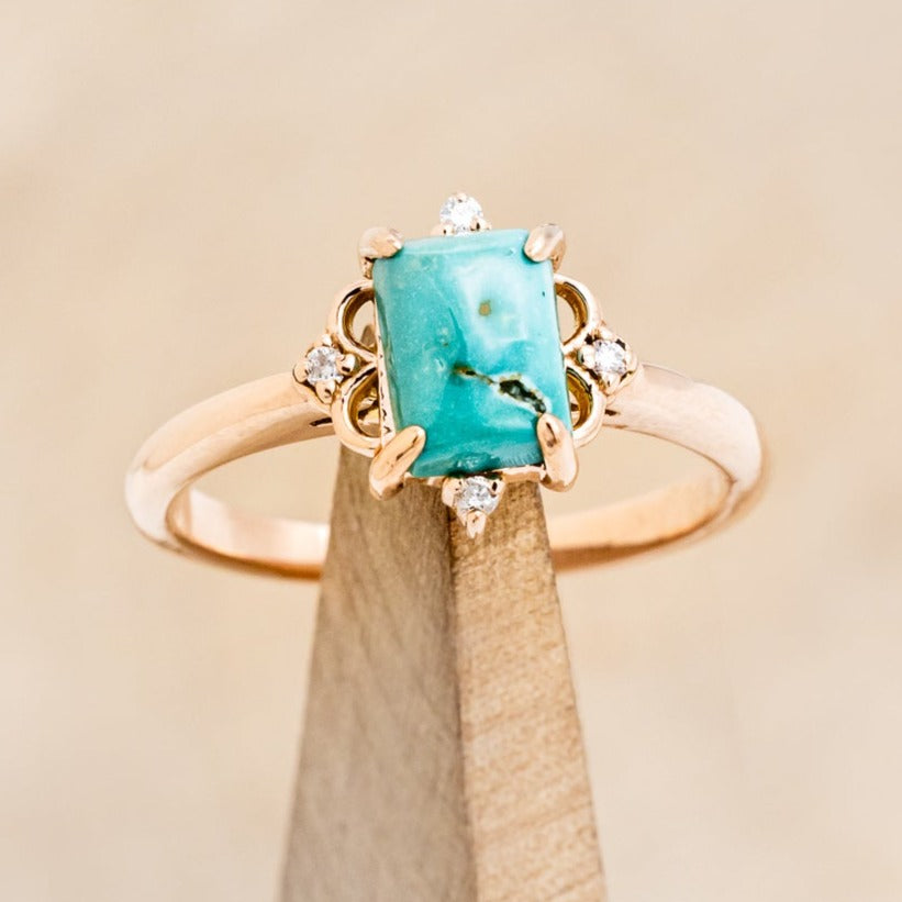 "ZELLA" - EMERALD CUT TURQUOISE ENGAGEMENT RING WITH DIAMOND ACCENTS - EXPEDITED-1