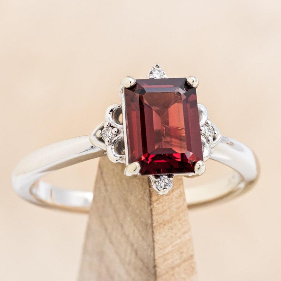 "ZELLA" - EMERALD-CUT MOZAMBIQUE GARNET ENGAGEMENT RING WITH DIAMOND ACCENTS-1