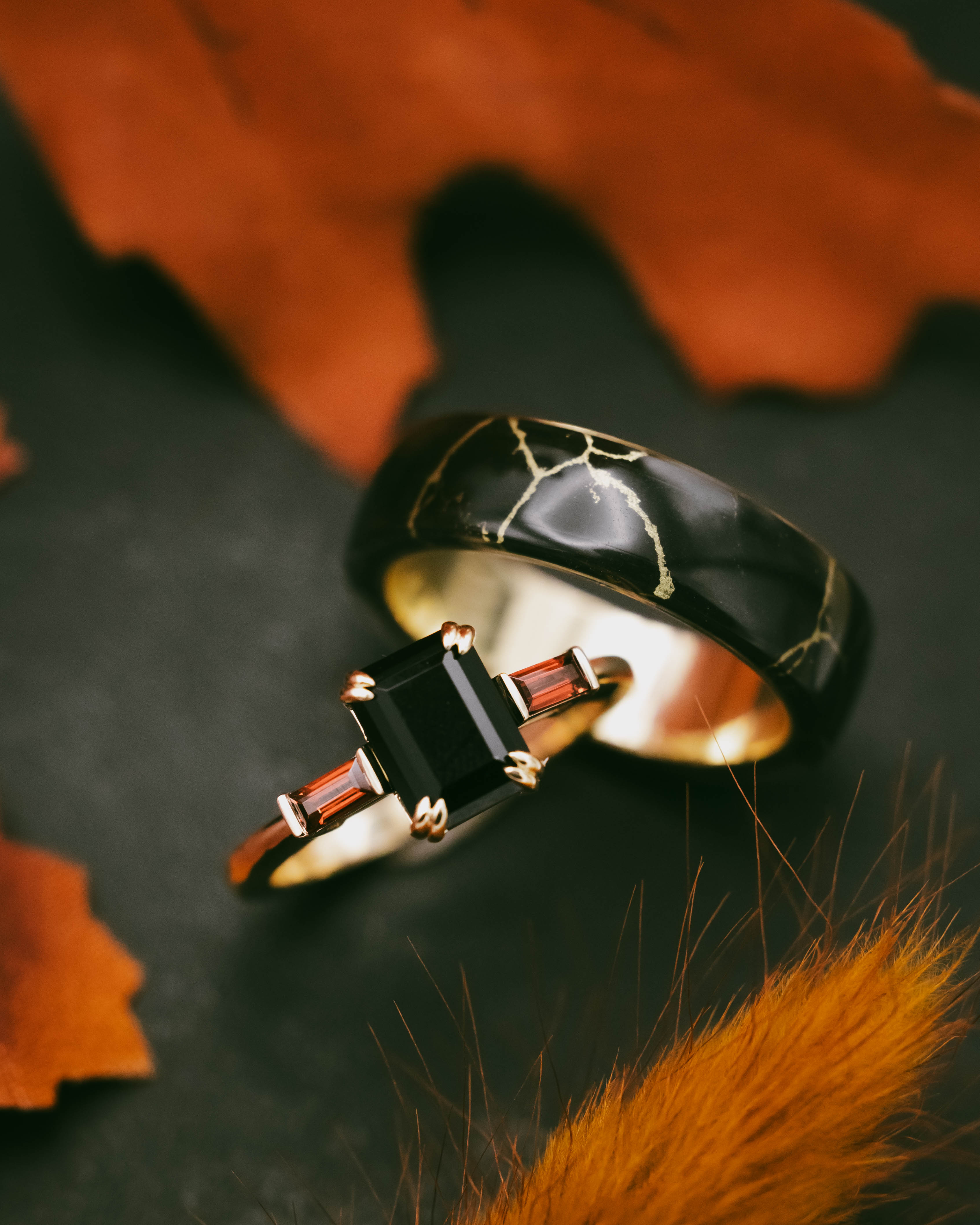 "HAVEN" - BLACK & GOLD MATRIX TRUSTONE WEDDING BAND-Staghead Designs