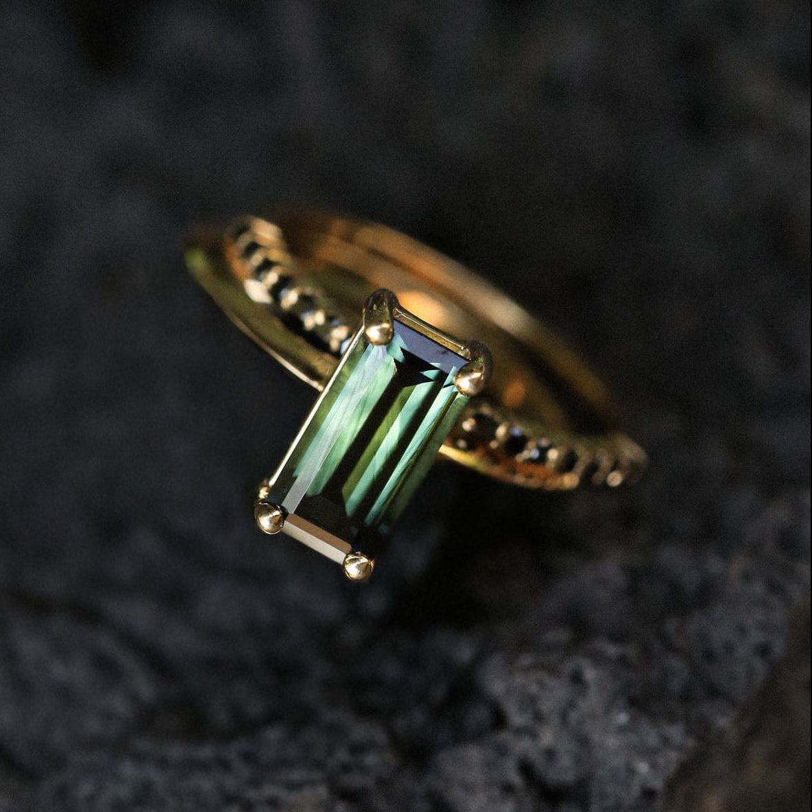 "Alexa" - Solitaire Engagement Ring With Black Diamond Cuff Tracer - Select Your Own Stone-Staghead Designs