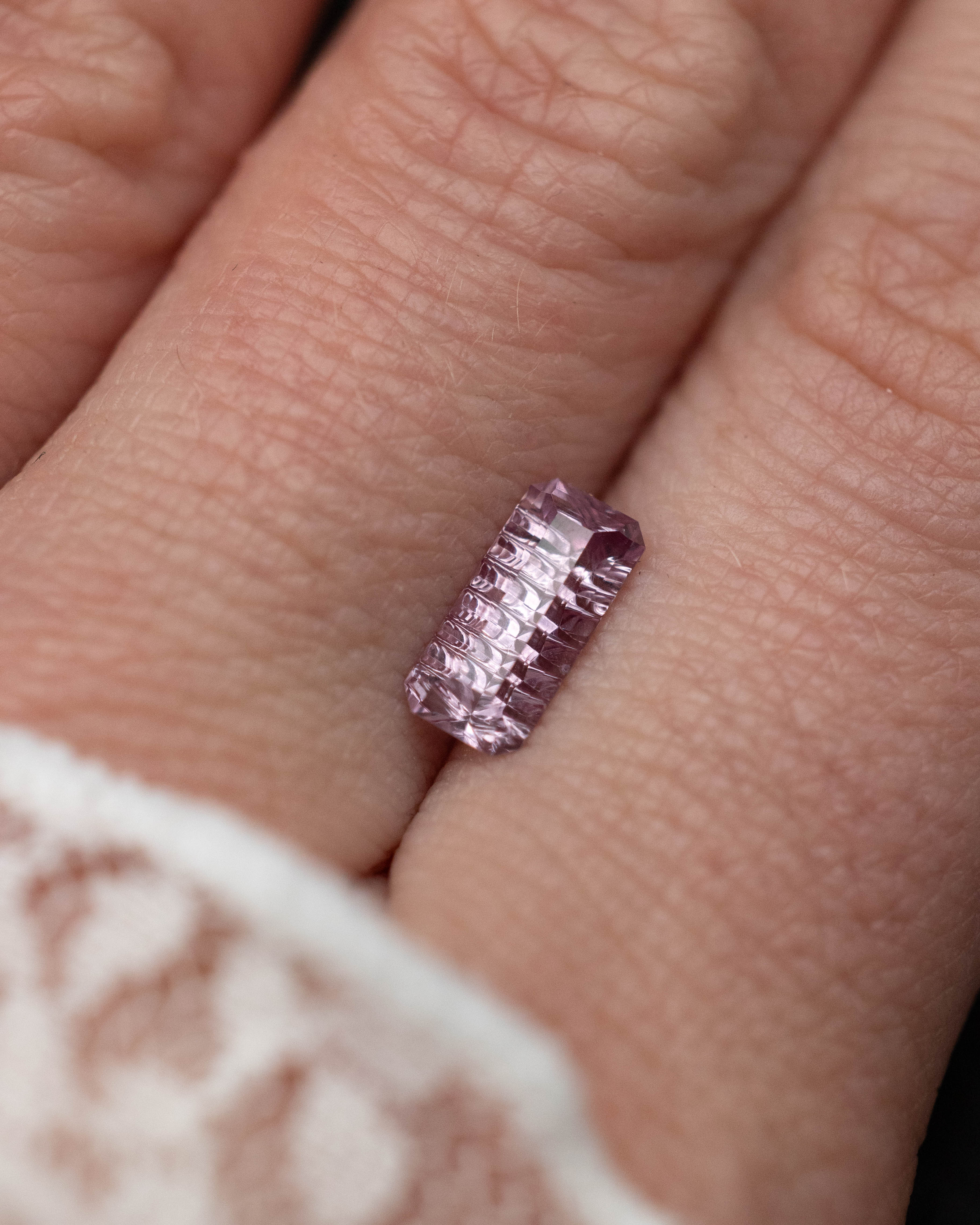 1.35ct 9.3x4.4x3.55mm DEEP CONCAVE RECTANGLE CUT DRAGON MALAYA GARNET-Staghead Designs