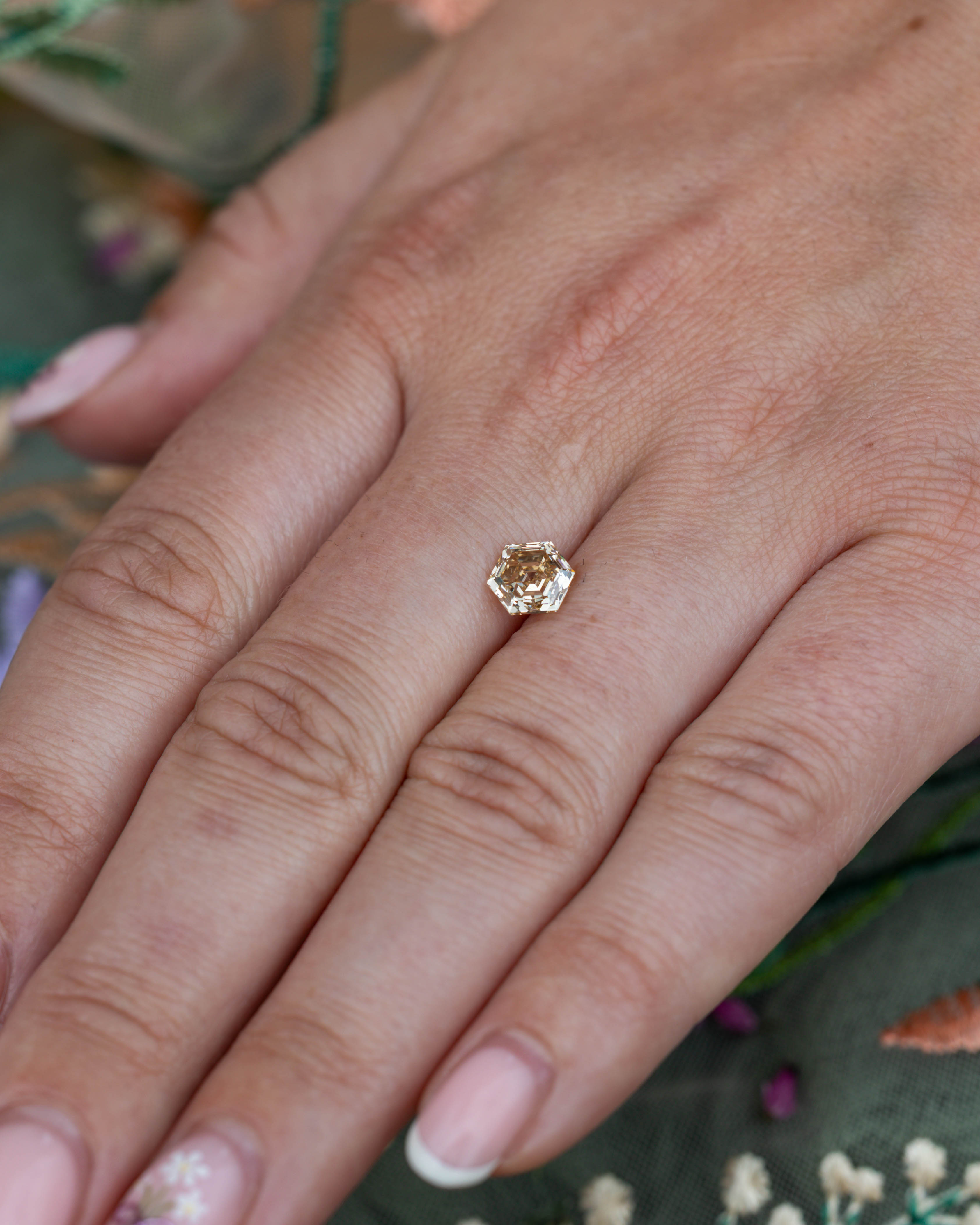 1.52ct HEXAGON STEP CUT CHAMPAGNE DIAMOND-Staghead Designs