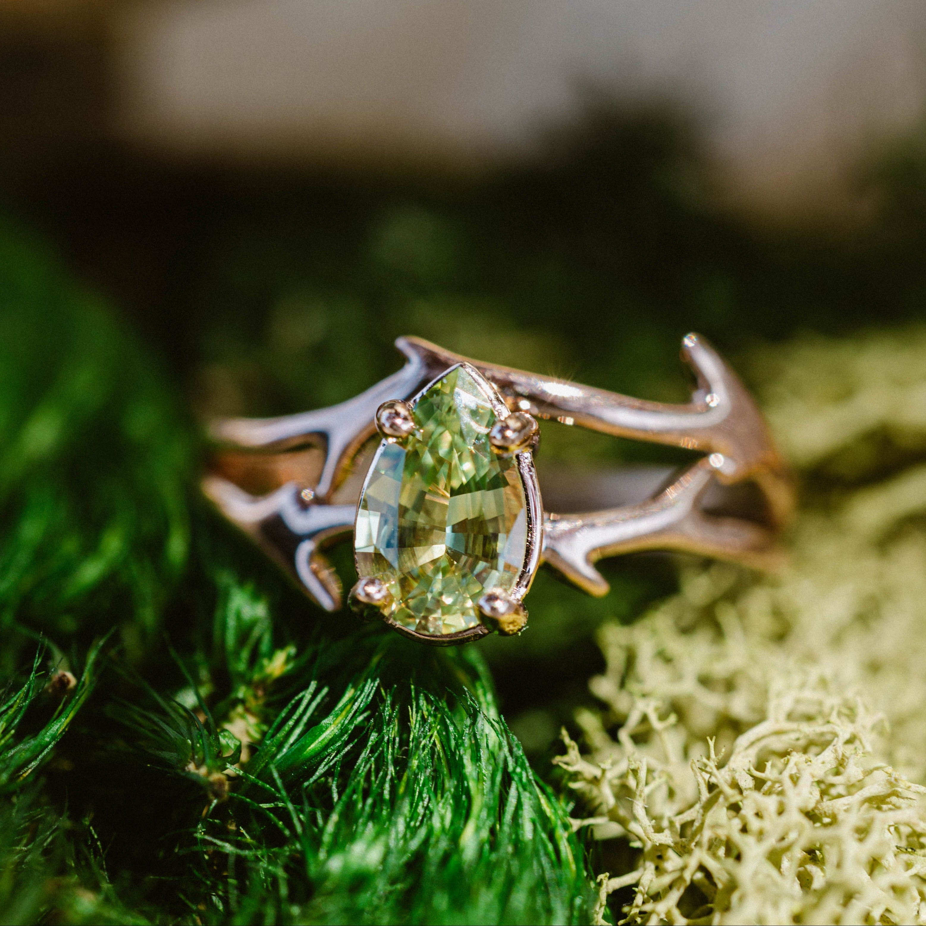 "Artemis" - Engagement Ring With Antler-Style Stacking Band - Mounting Only - Select Your Own Stone