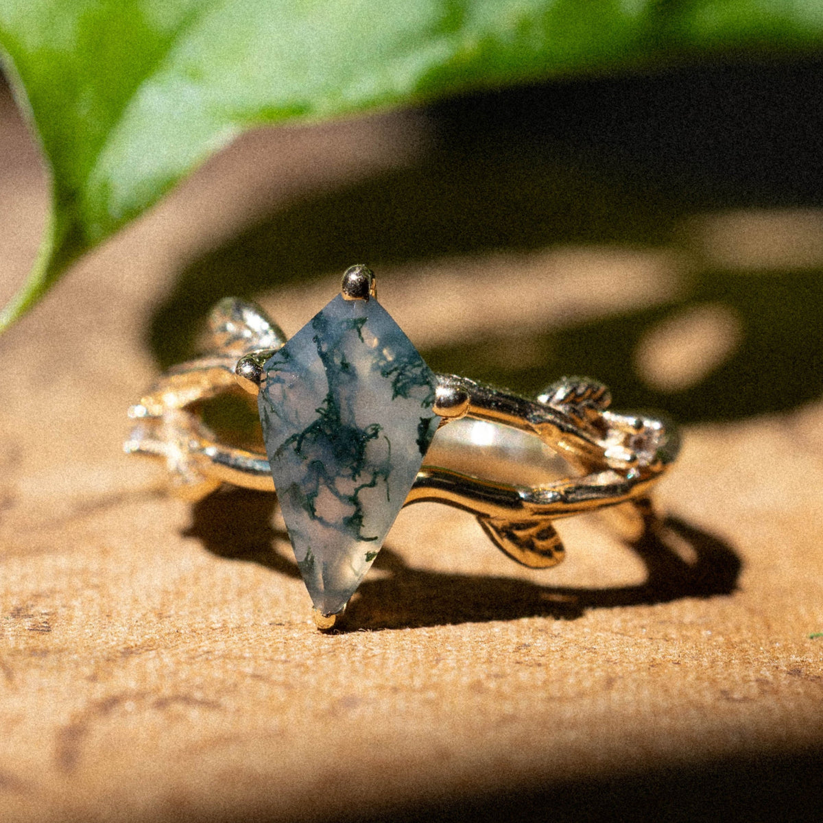 "Artemis On The Vine" - Kite Cut Engagement Ring With Diamond Accents & "Briar" Stacking Band-Staghead Designs