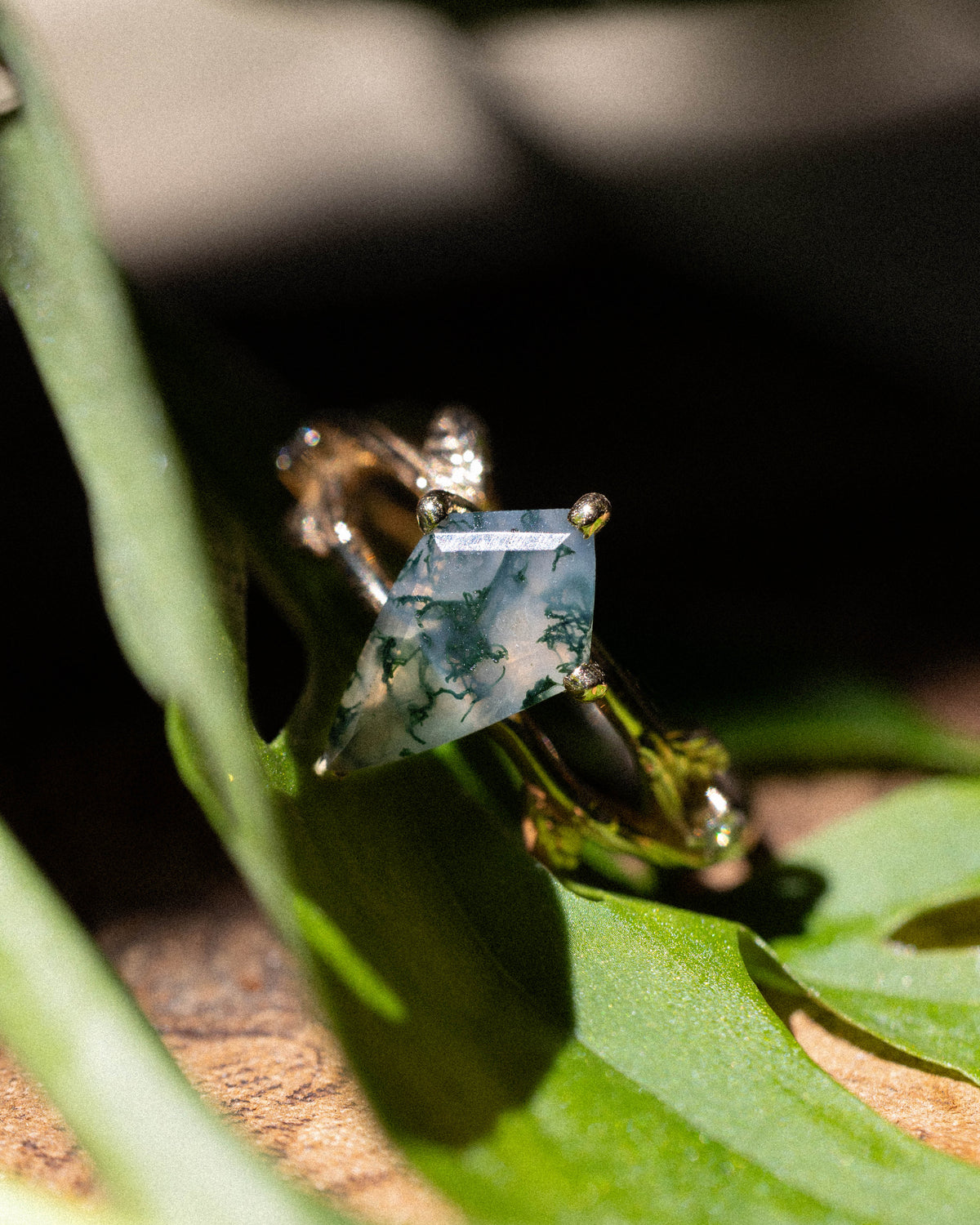 "Artemis On The Vine" - Kite Cut Engagement Ring With Diamond Accents & "Briar" Stacking Band-Staghead Designs