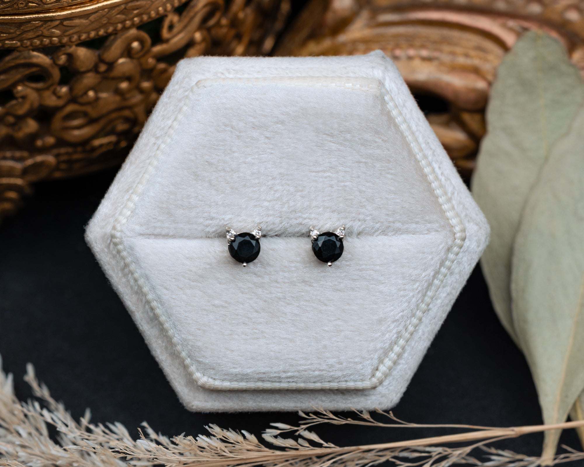 Cat Stud Earrings With Diamond Accents-Staghead Designs