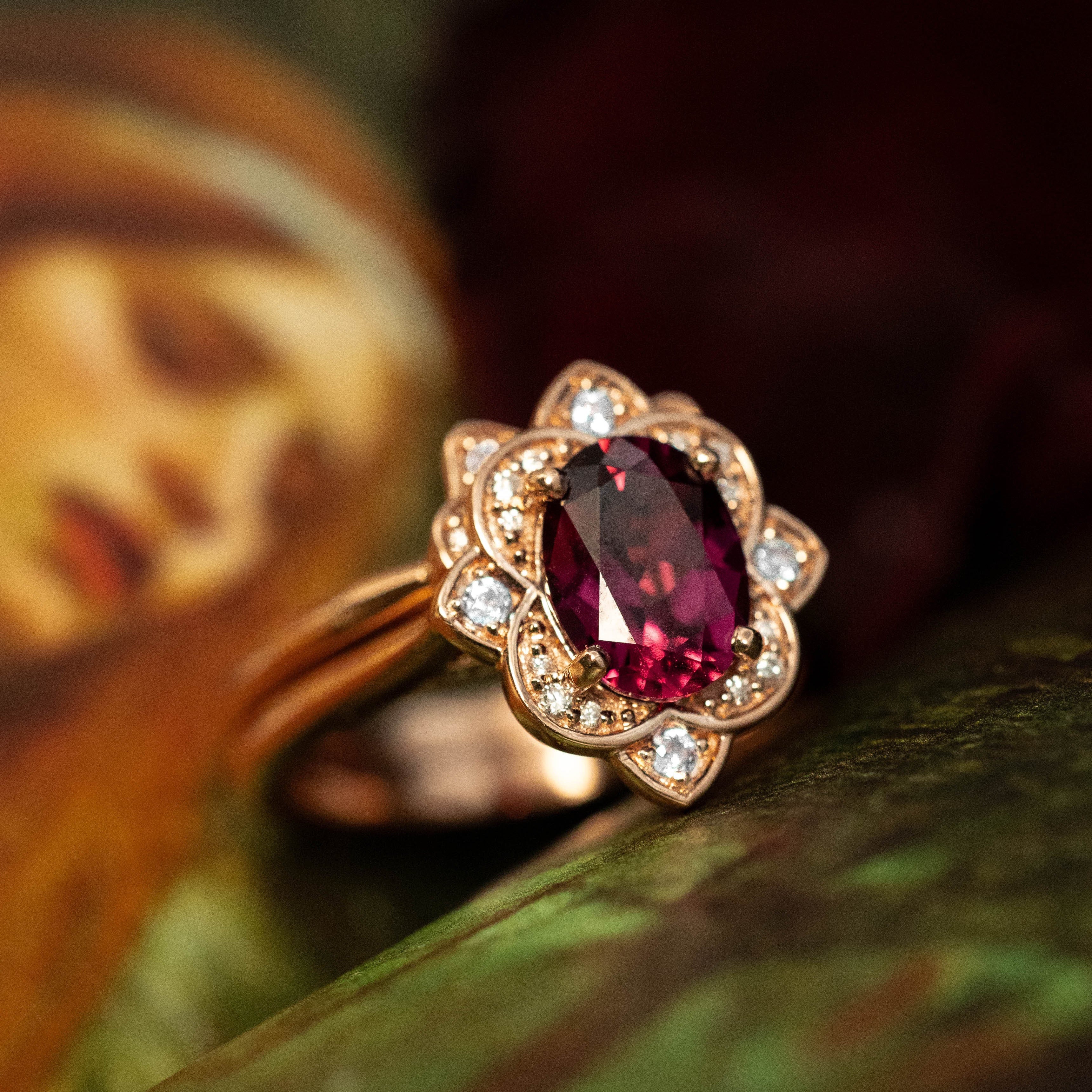 "JANE" - OVAL CUT ENGAGEMENT RING WITH DIAMOND ACCENTS-Staghead Designs