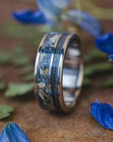 "RAPTOR" - BLUEBELL PETALS & GREY FISHING LINE INLAY WEDDING RING-Staghead Designs