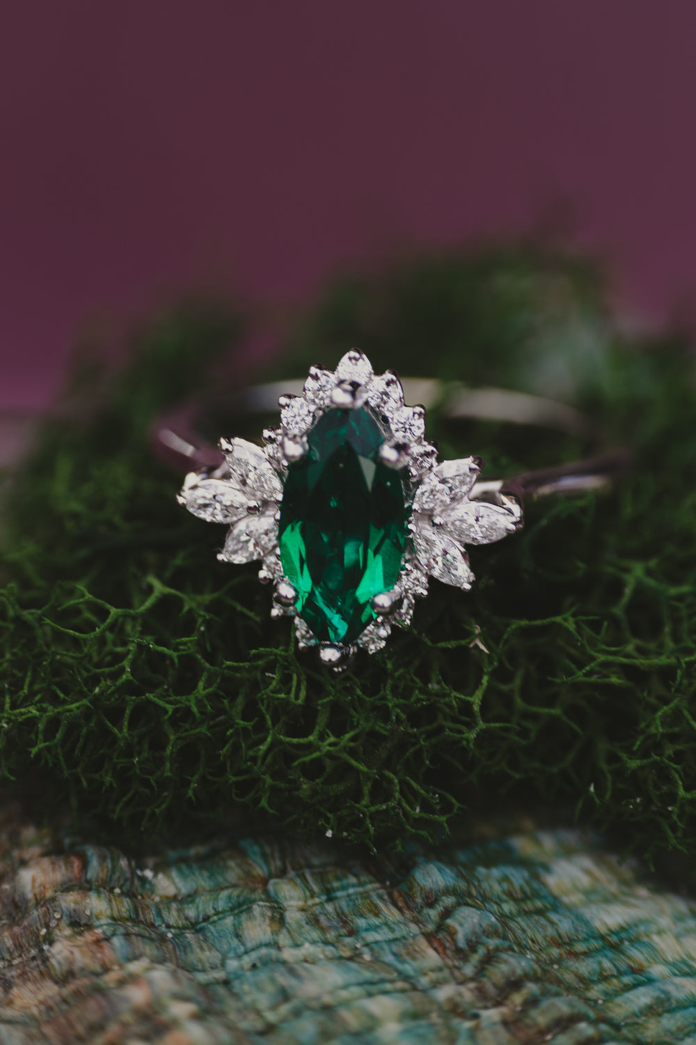 "SKYLAR" - MARQUISE CUT LAB-GROWN EMERALD ENGAGEMENT RING WITH DIAMOND HALO-Staghead Designs
