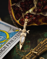 GODDESS DAGGER PENDANT IN 14K GOLD WITH AN ELONGATED KITE CUT MOISSANITE