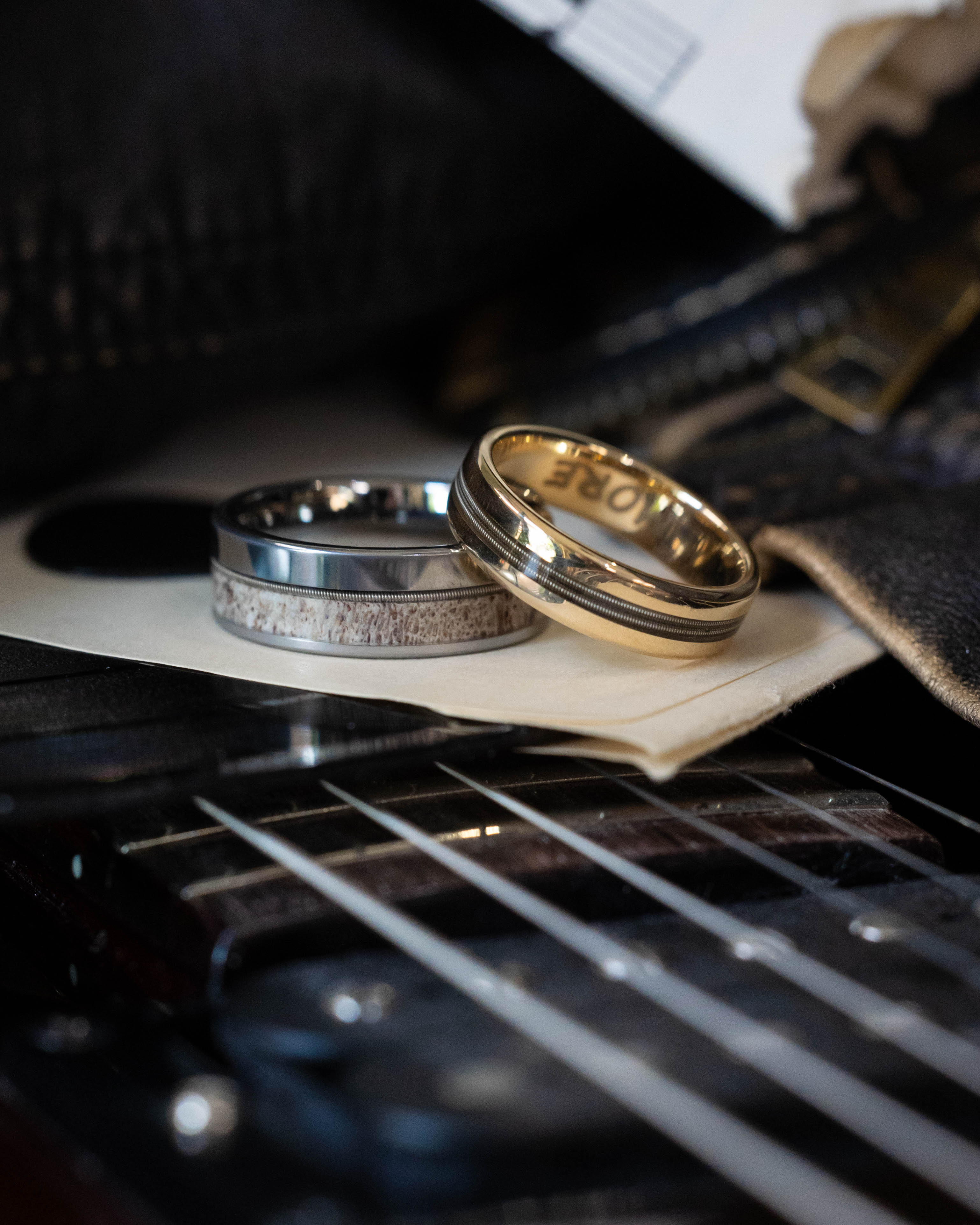 "NIRVANA" - CENTERED GUITAR STRING WEDDING BAND-Staghead Designs