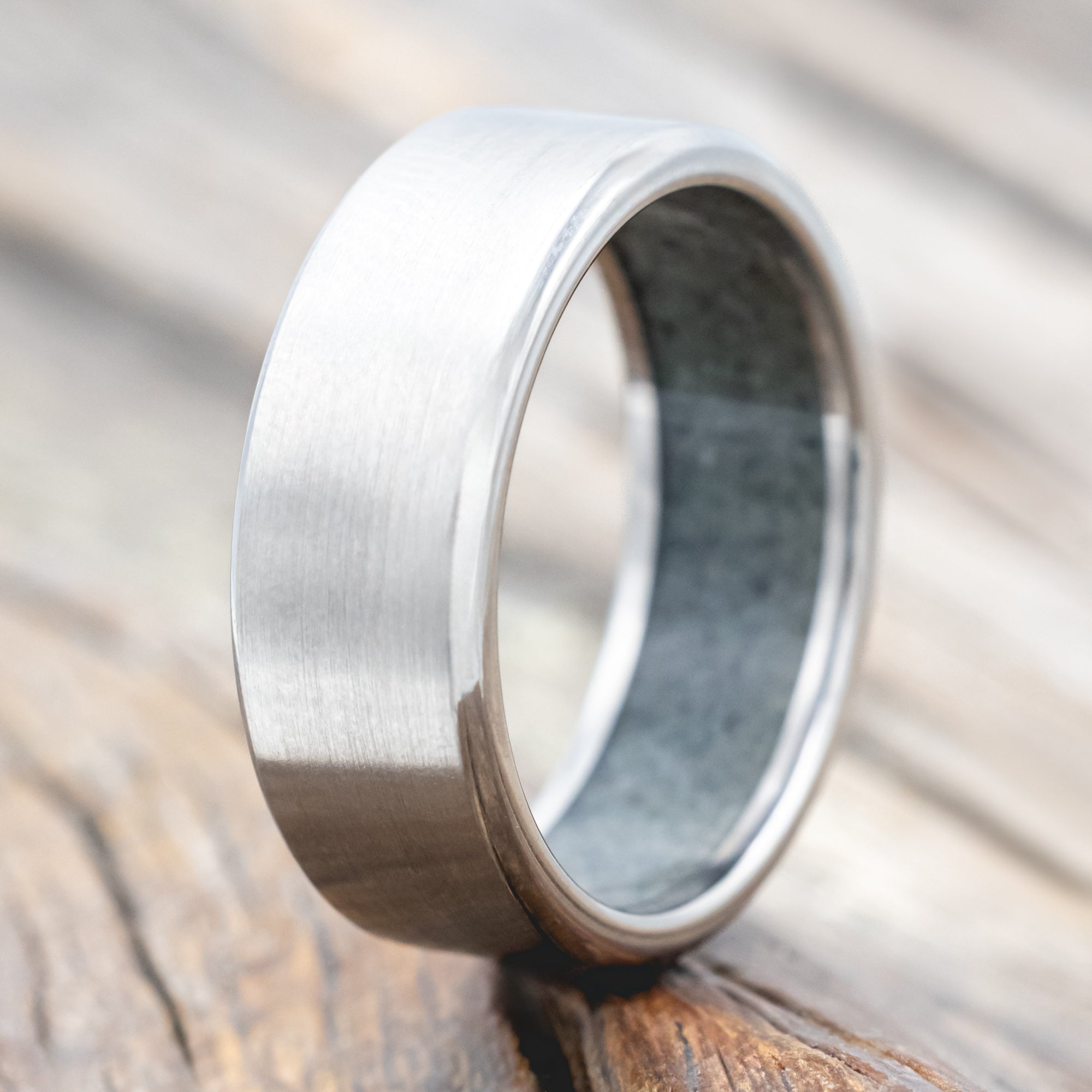 CRUSHED MOSS AGATE LINED WEDDING BAND WITH CUSTOM FINISH-Staghead Designs