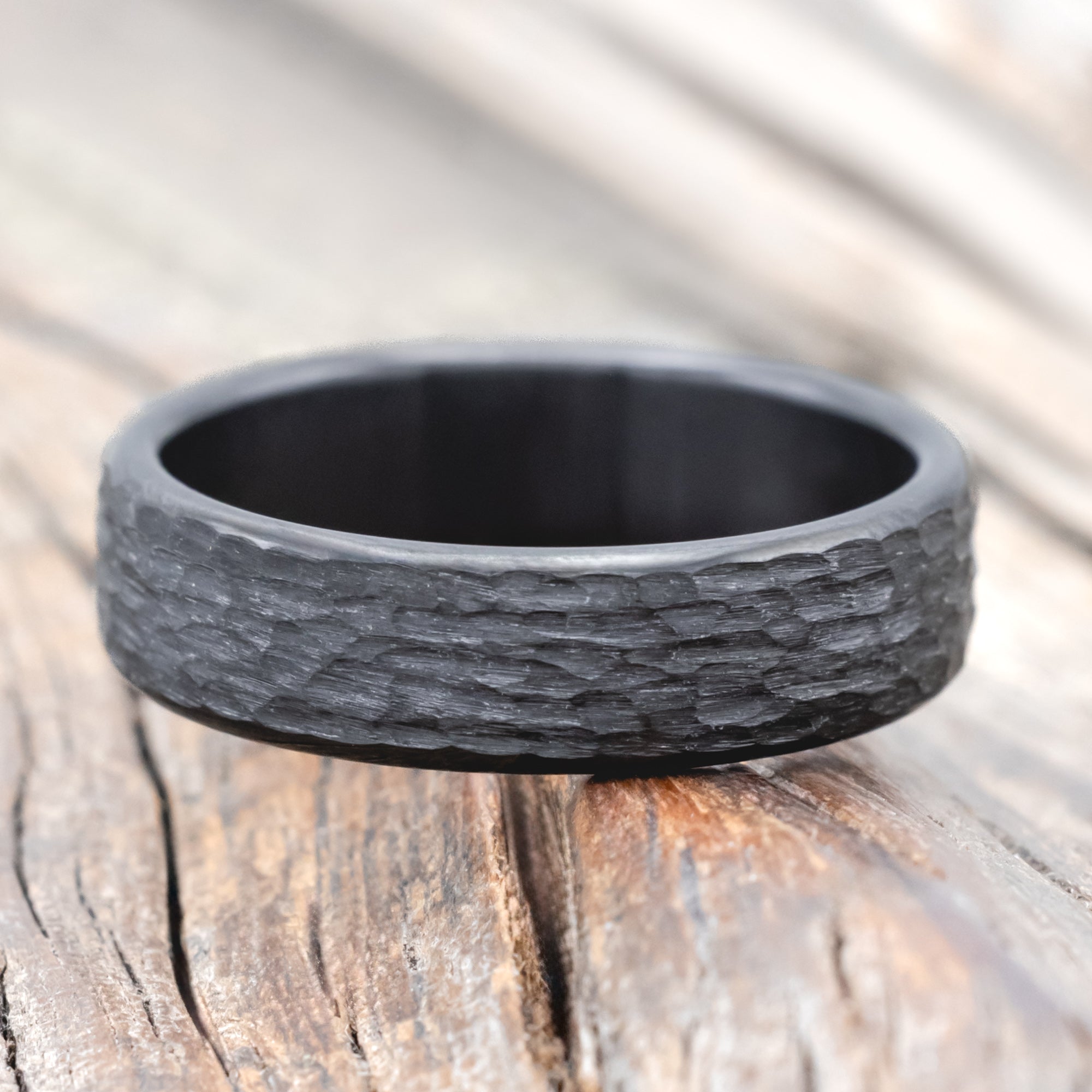 SOLID METAL WEDDING BAND WITH HAMMERED FINISH - BLACK ZIRCONIUM (6MM) - SIZE 9 1/2-Staghead Designs