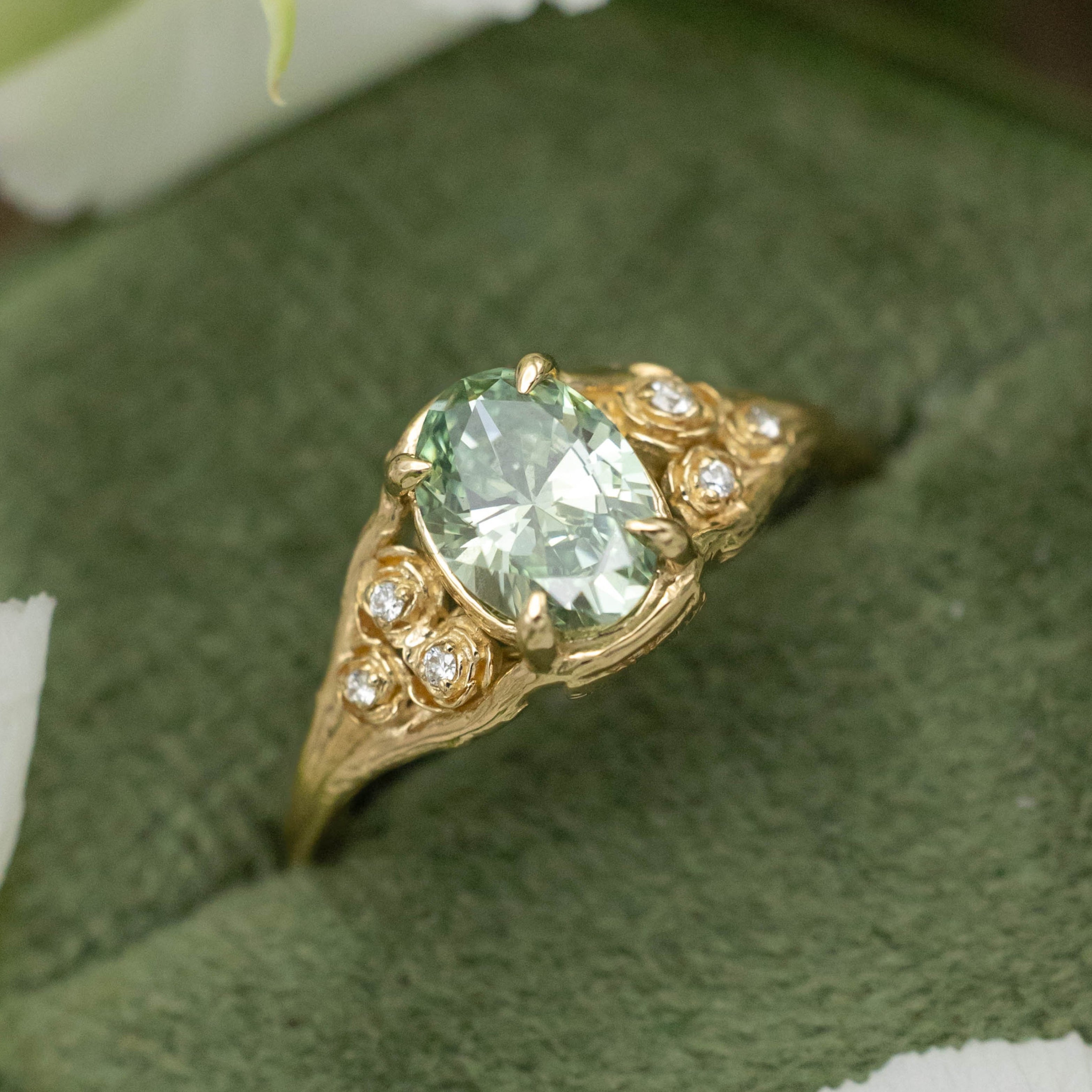 "THORNE" - FLORAL-STYLE ENGAGEMENT RING WITH ROSE DIAMOND ACCENTS - MOUNTING ONLY - SELECT YOUR OWN STONE-Staghead Designs