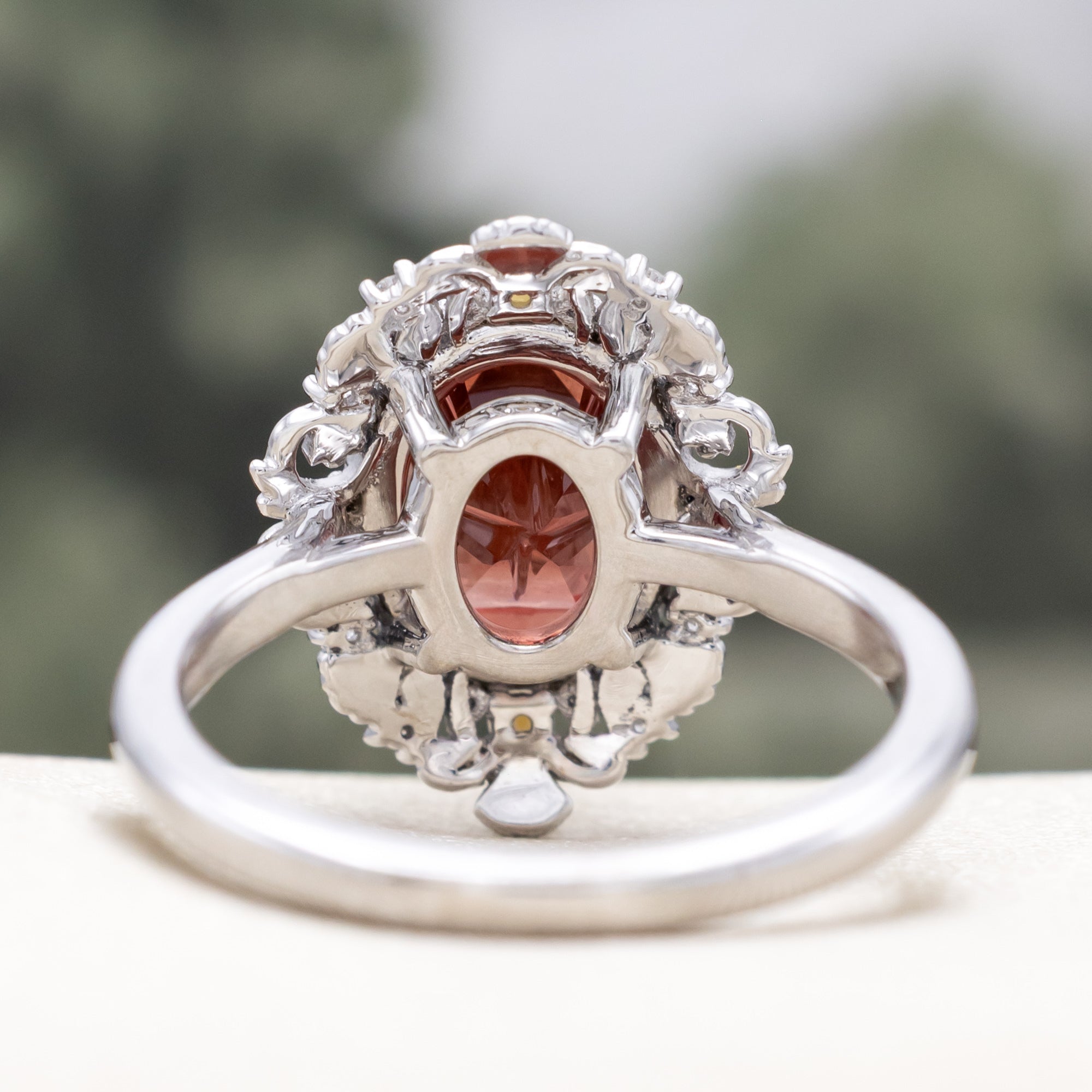 ONE-OF-A-KIND - "MERROW" - OVAL FOUR-DIRECTIONS CUT OREGON SUNSTONE ENGAGEMENT RING WITH DIAMOND & PEARL ACCENTS-Staghead Designs