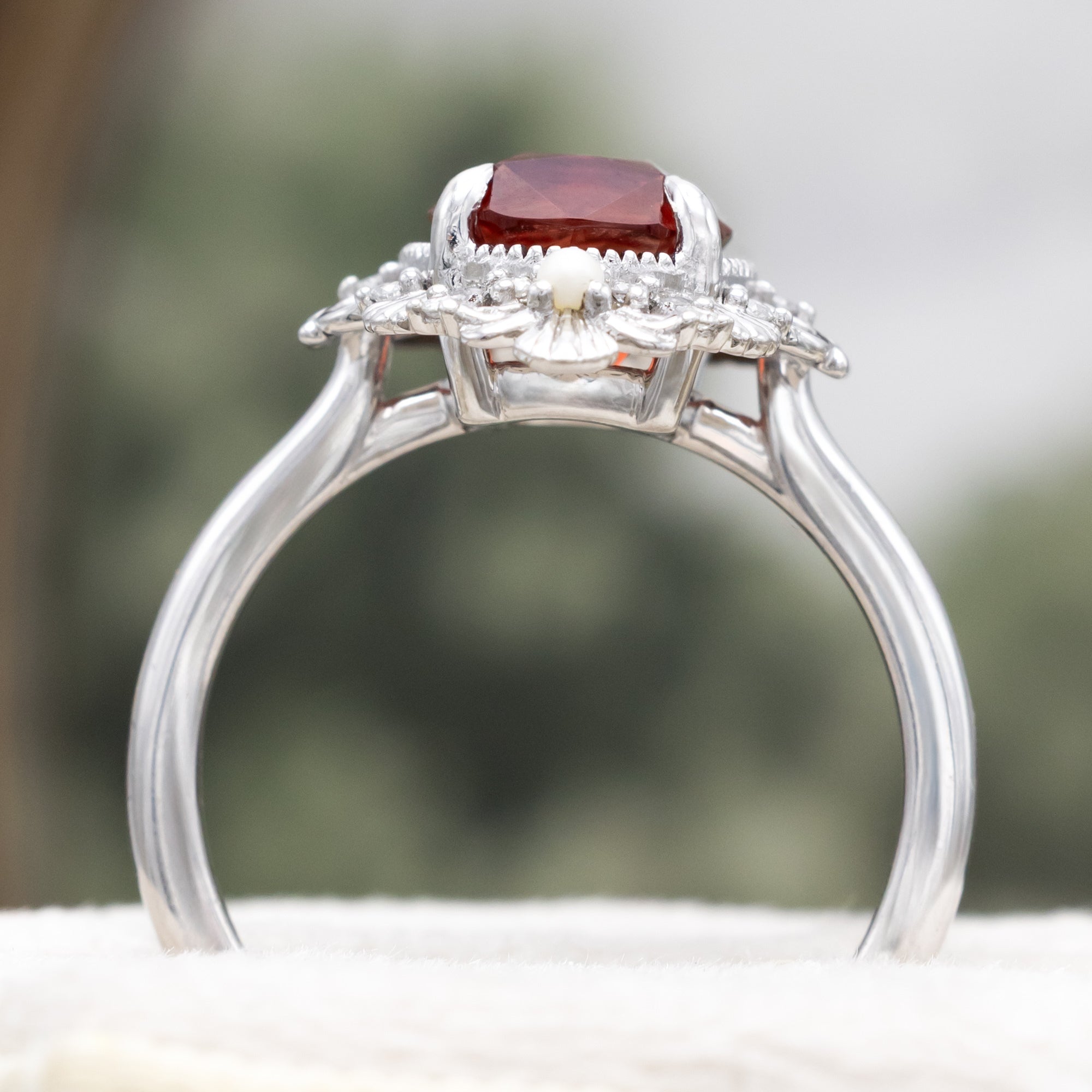 ONE-OF-A-KIND - "MERROW" - OVAL FOUR-DIRECTIONS CUT OREGON SUNSTONE ENGAGEMENT RING WITH DIAMOND & PEARL ACCENTS-Staghead Designs