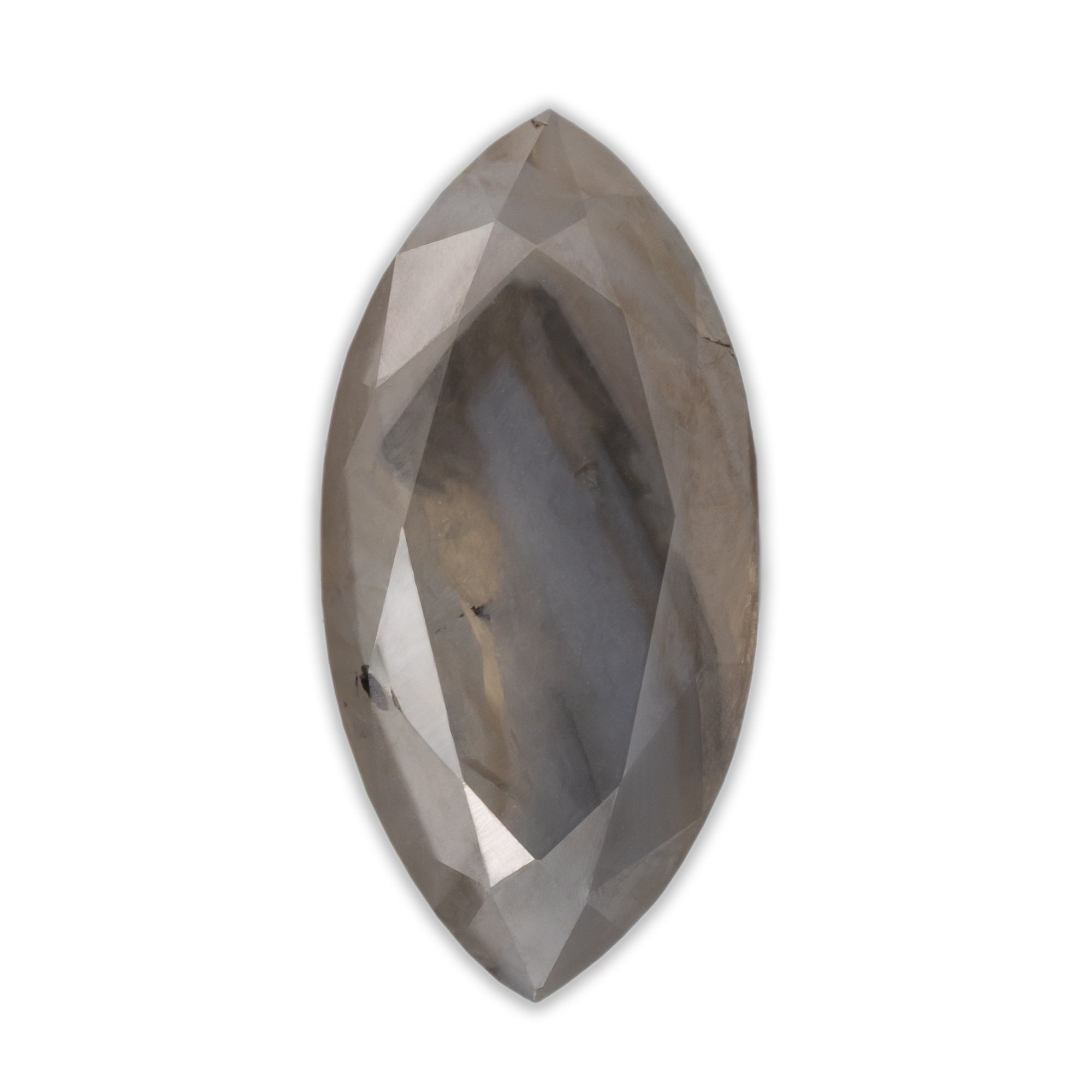Marquise salt & pepper diamond with milky brown coloring on a white background