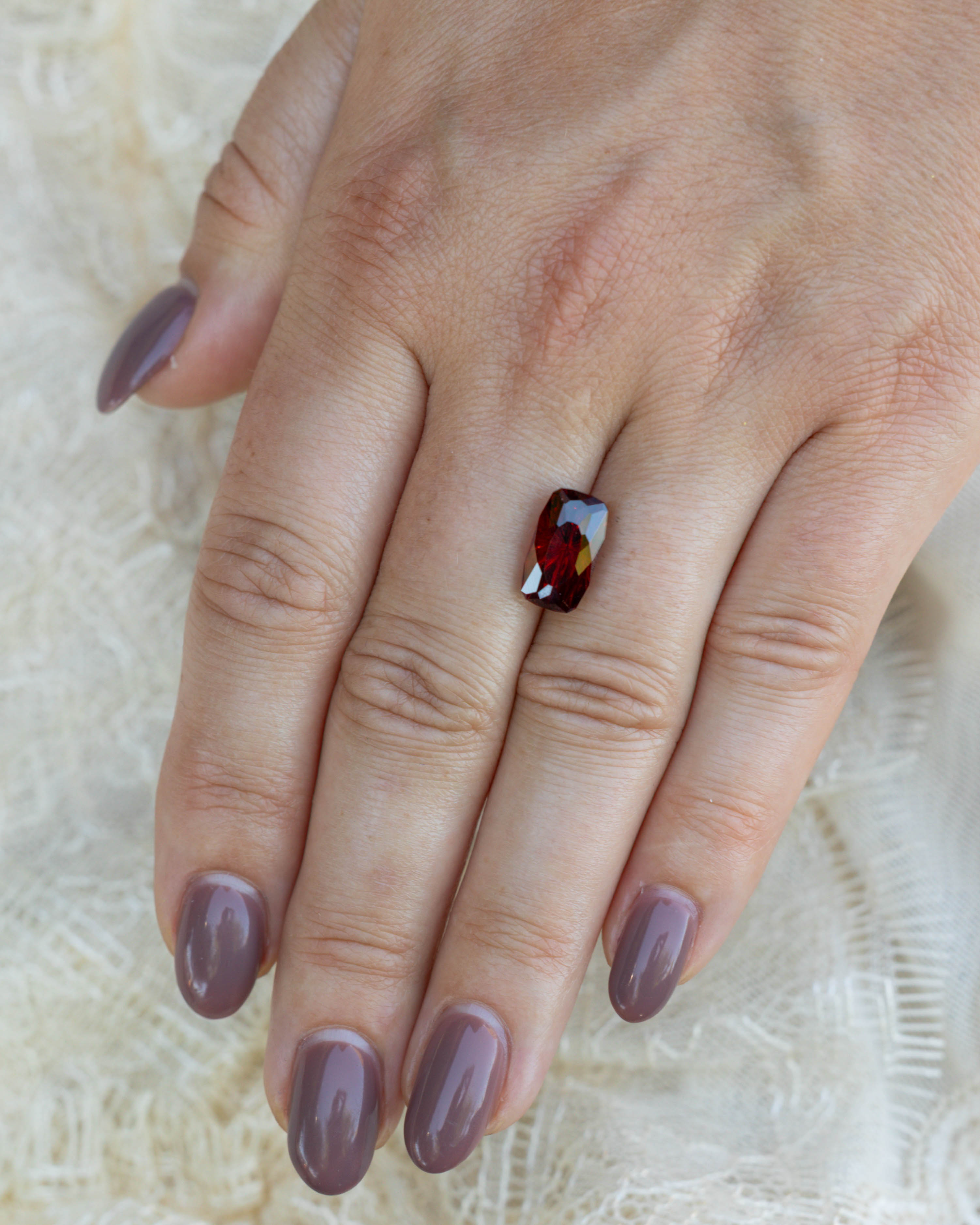 5.94ct 13x7.23x6.79mm Starbrite Cut Gypsy Rose Garnet-Staghead Designs