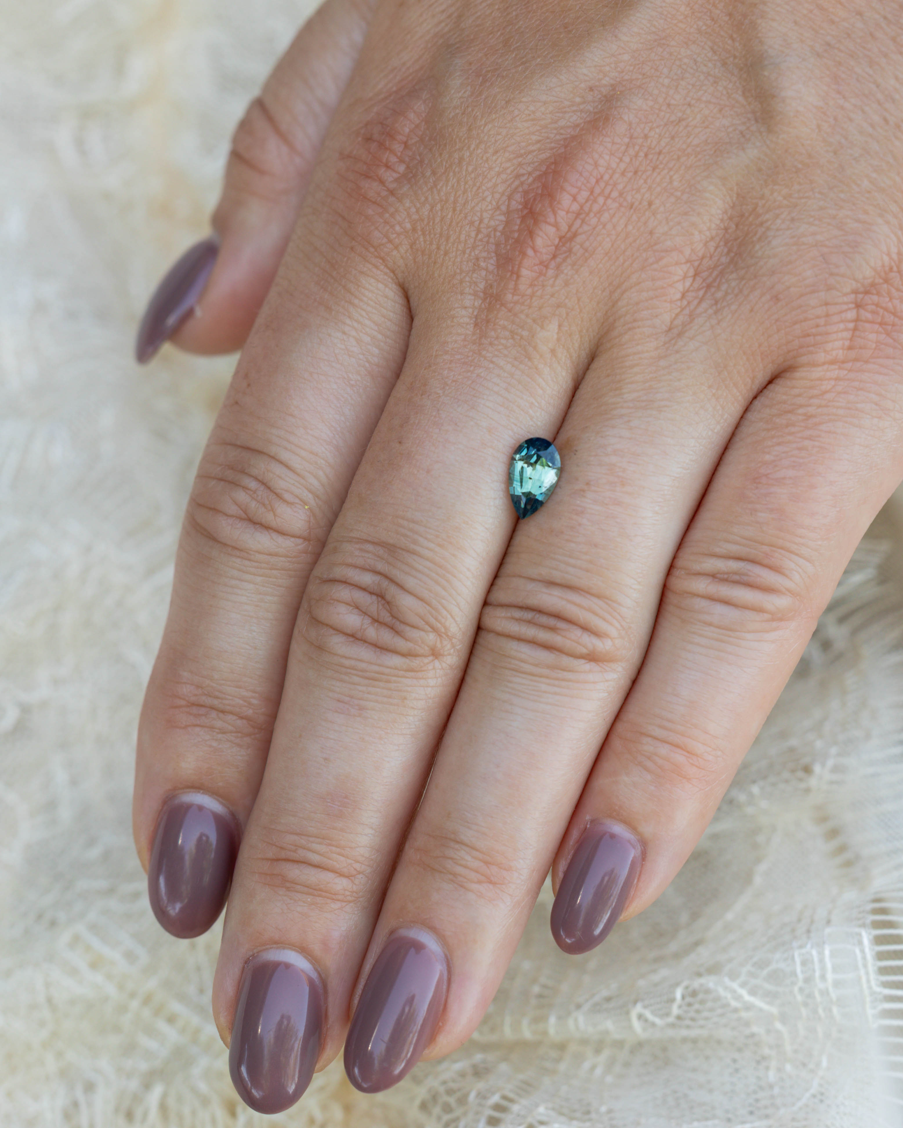 1.4ct 9.14x5.49x3.85mm Pear Cut Blue-Green Sapphire-Staghead Designs