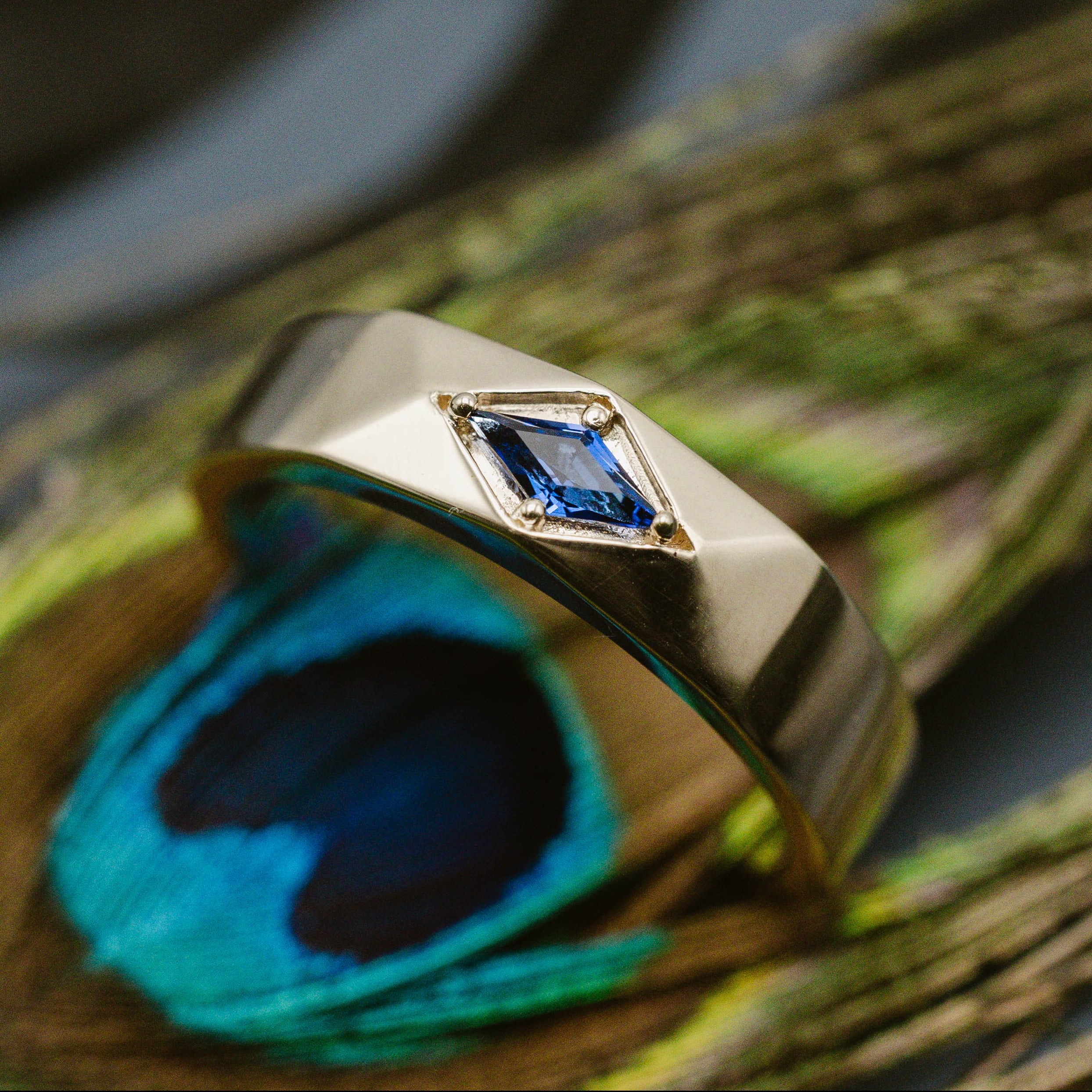 "Edward" - Men's Lozenge Cut Wedding Ring-Staghead Designs