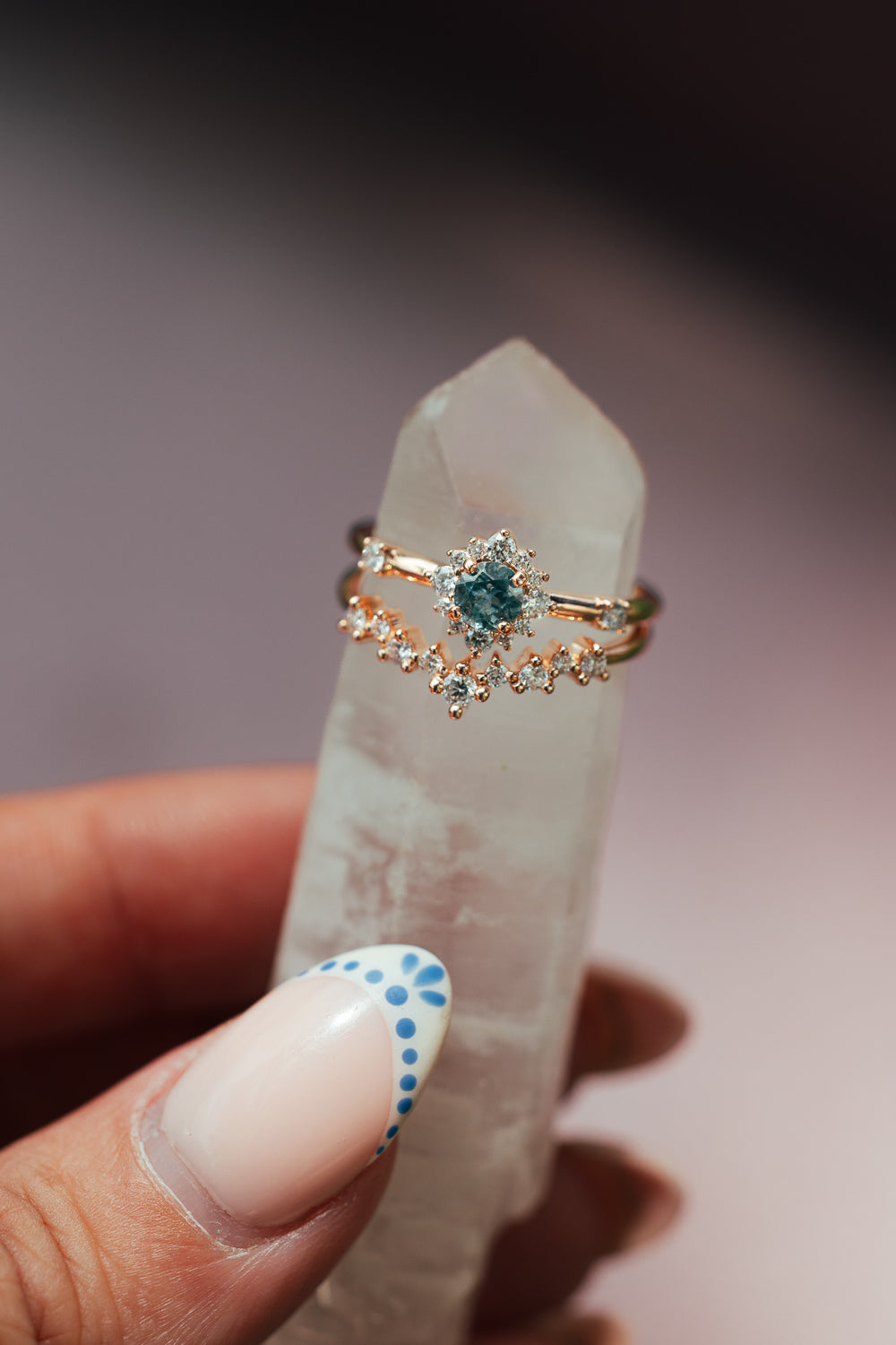 "Starla" - Round Cut Denim Montana Sapphire Starburst Engagement Ring-Staghead Designs