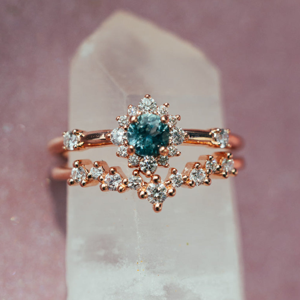 "Starla" - Round Cut Denim Montana Sapphire Starburst Engagement Ring-Staghead Designs