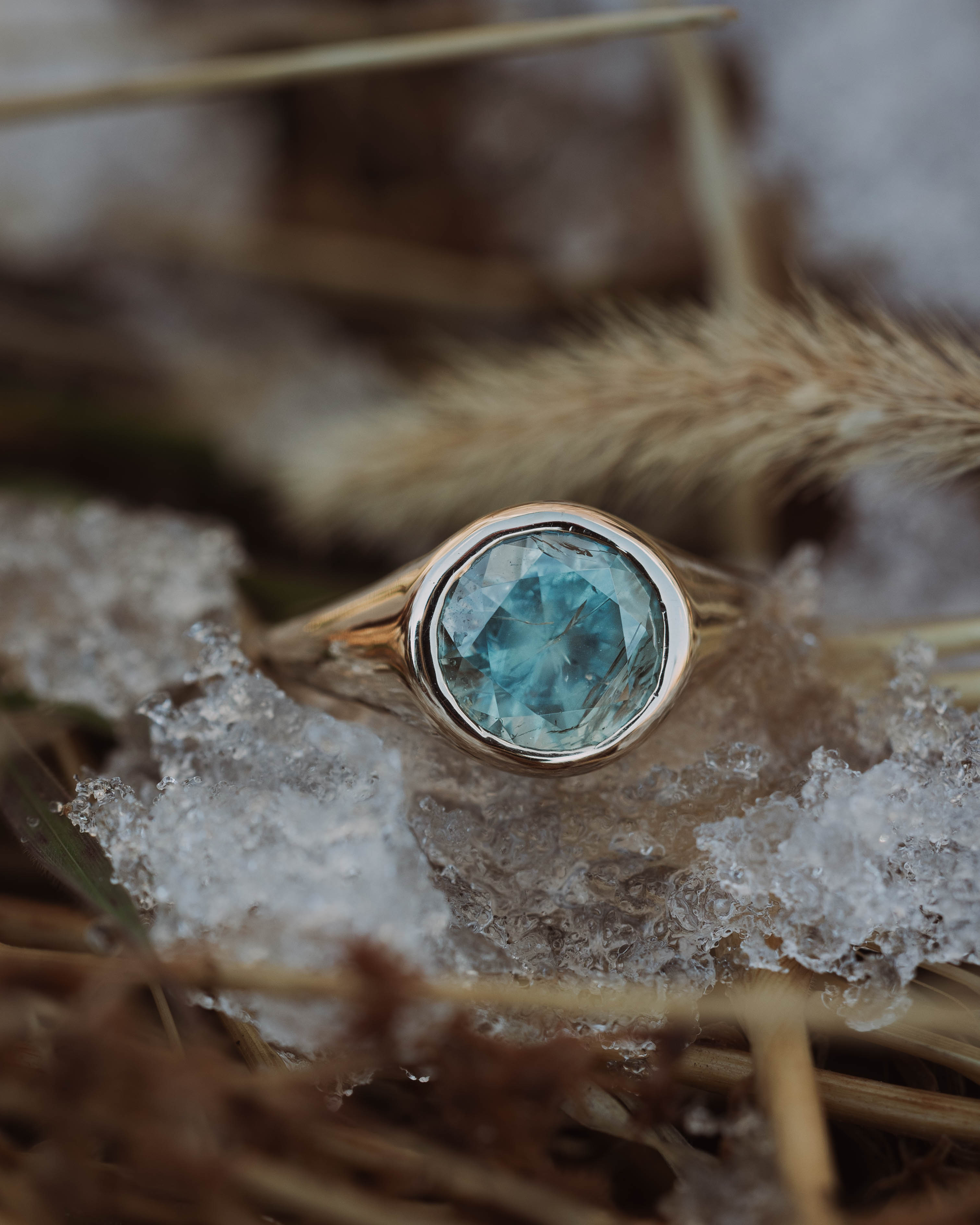 ONE-OF-A-KIND - "MARIANA" - SOLITAIRE ENGAGEMENT RING WITH BEZEL-SET ROUND CUT MONTANA SAPPHIRE-Staghead Designs