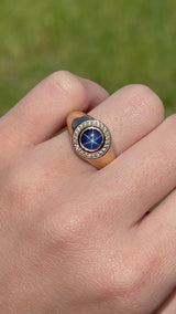 "ARLA" - ROUND CUT LAB-GROWN BLUE STAR SAPPHIRE ENGAGEMENT RING WITH DIAMOND ACCENTS