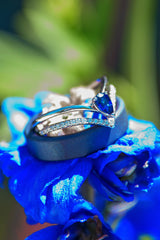 "CICELY" - PEAR-SHAPED BLUE SAPPHIRE ENGAGEMENT RING WITH DIAMOND ACCENTS - 14K WHITE GOLD - SIZE 7-Staghead Designs