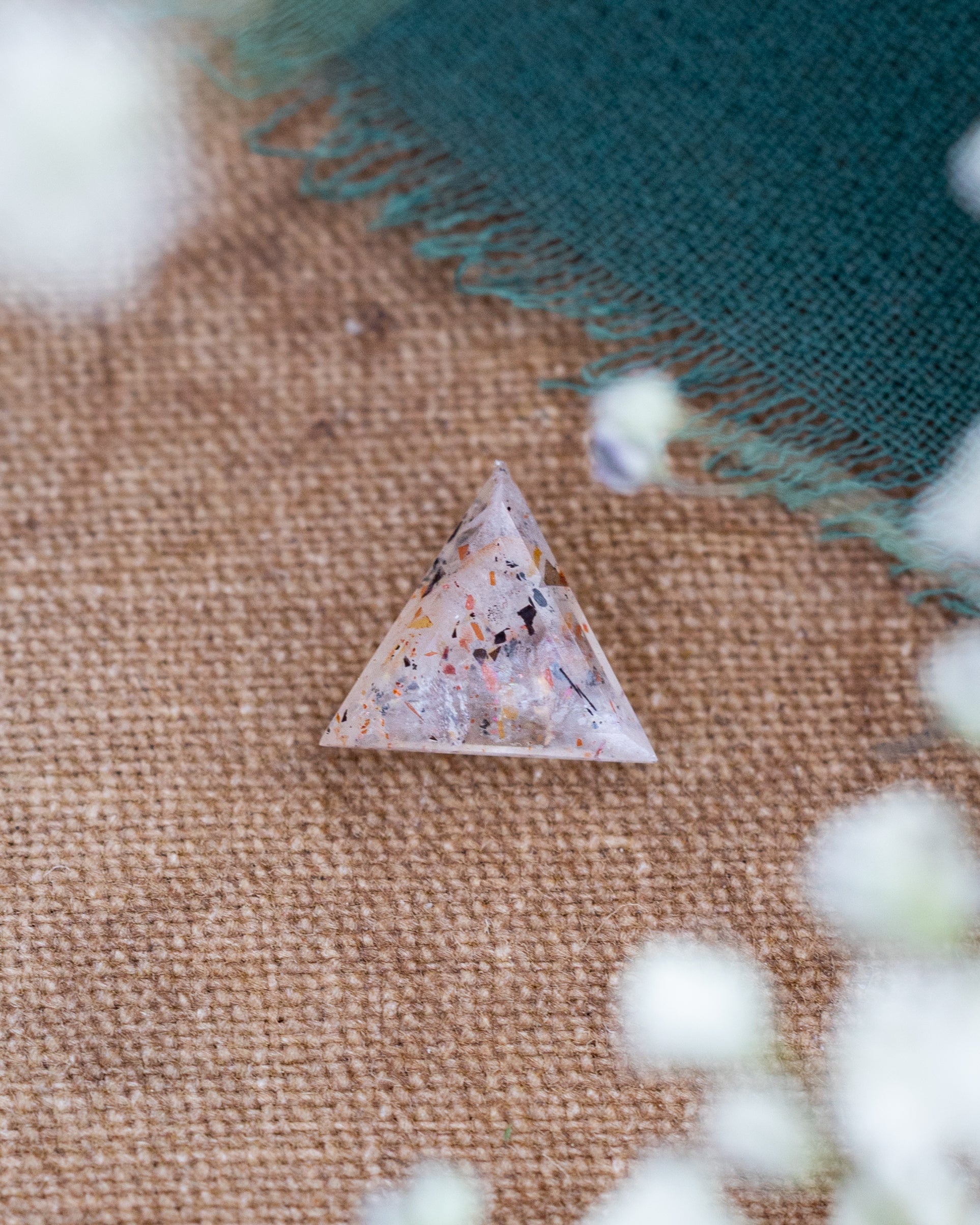 0.77ct 8.1x8.06mm Triangle Tablet Cut Rainbow Lattice Sunstone-Staghead Designs