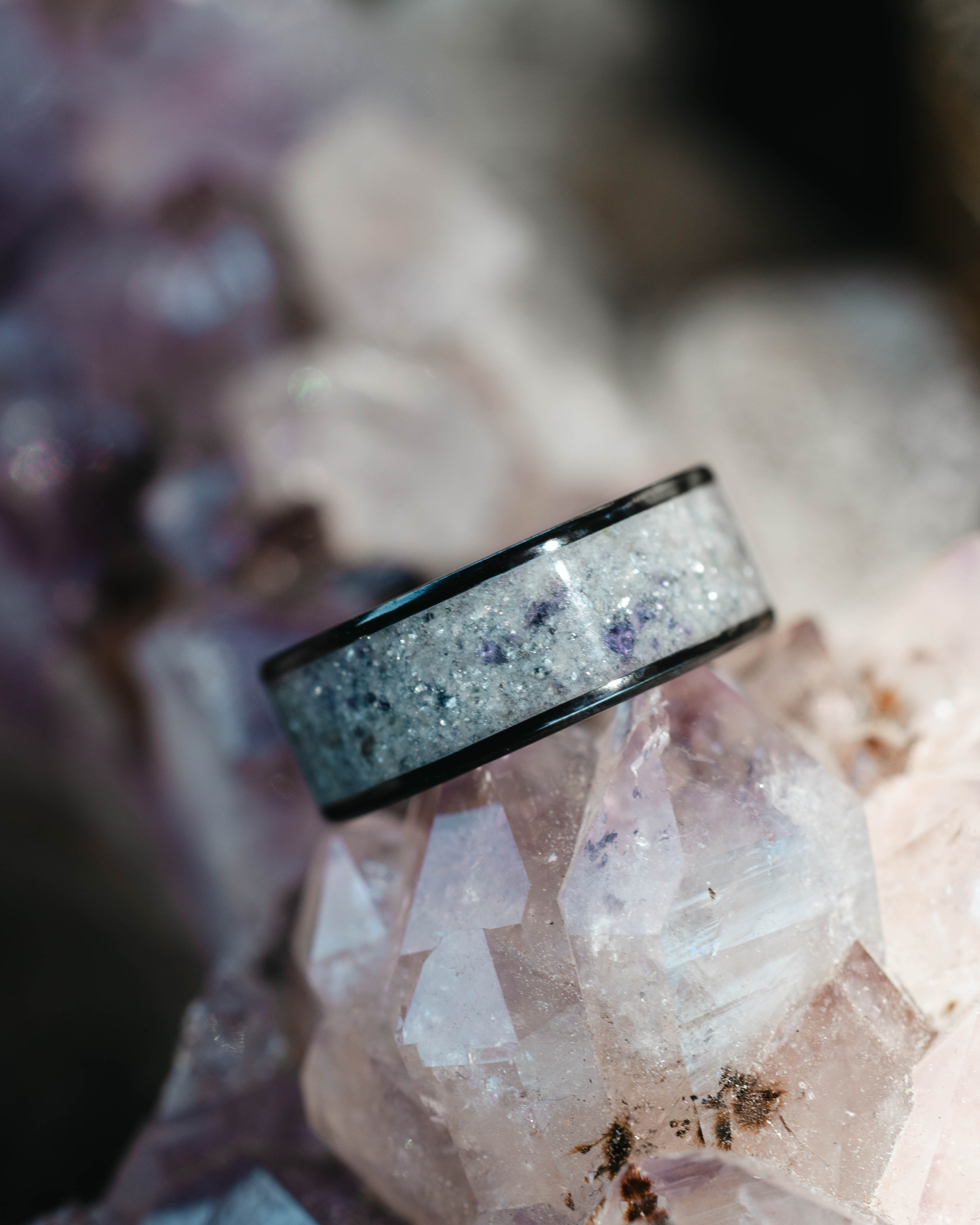 "RAINIER" - DIAMOND DUST & AMETHYST MIX WEDDING RING-Staghead Designs