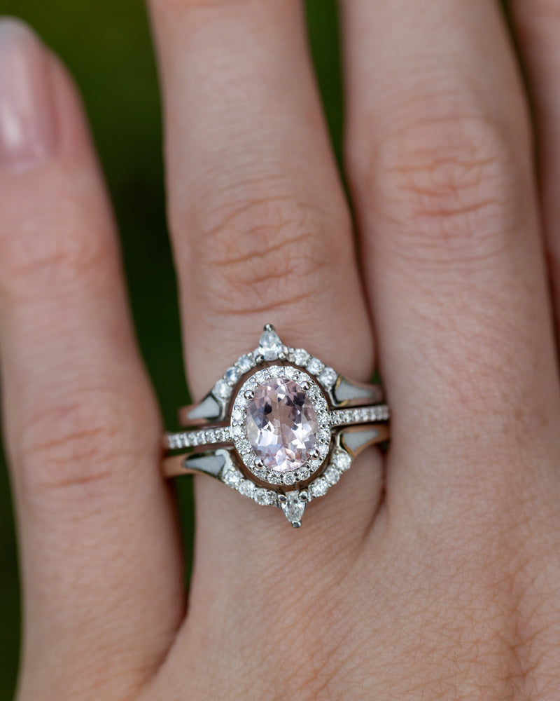 "DIANA" - OVAL MORGANITE ENGAGEMENT RING WITH DIAMOND HALO & ACCENTS-Staghead Designs