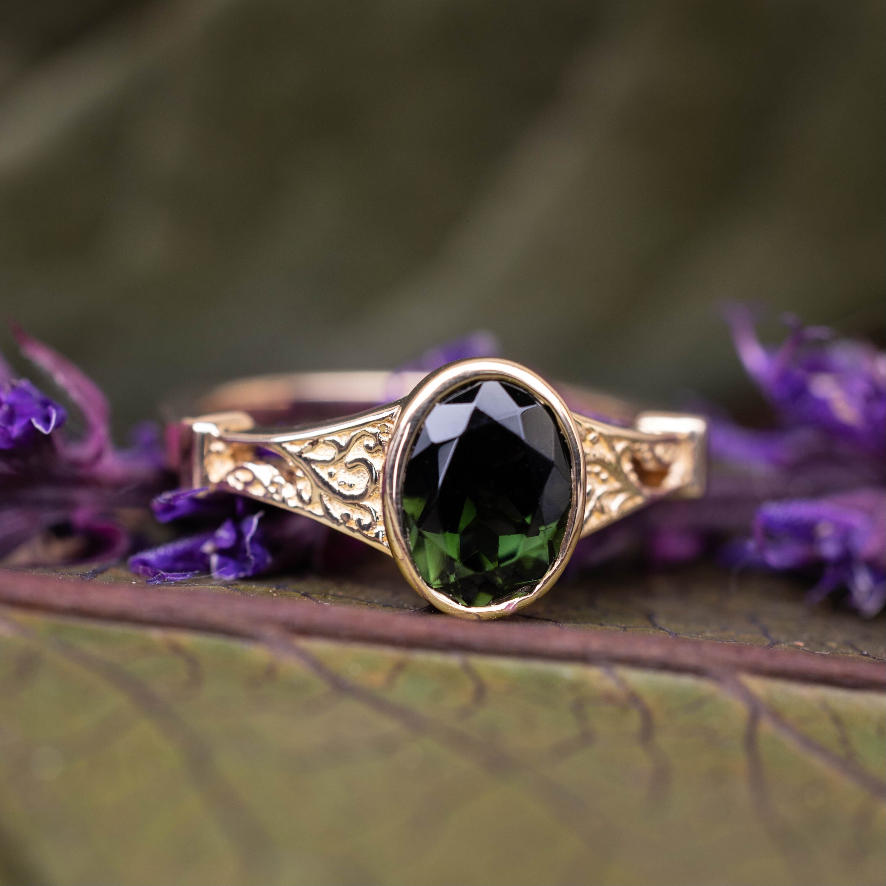 One-Of-A-Kind - "Selene" - Oval Cut Green Tourmaline Engagement Ring-Staghead Designs