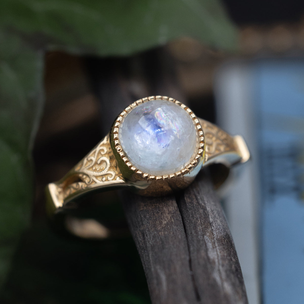 "Selene" - Oval Cut Moonstone Engagement Ring With A Bezel Setting-Staghead Designs