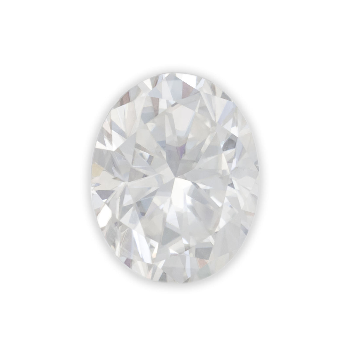 Oval shaped clear moissanite on a white background