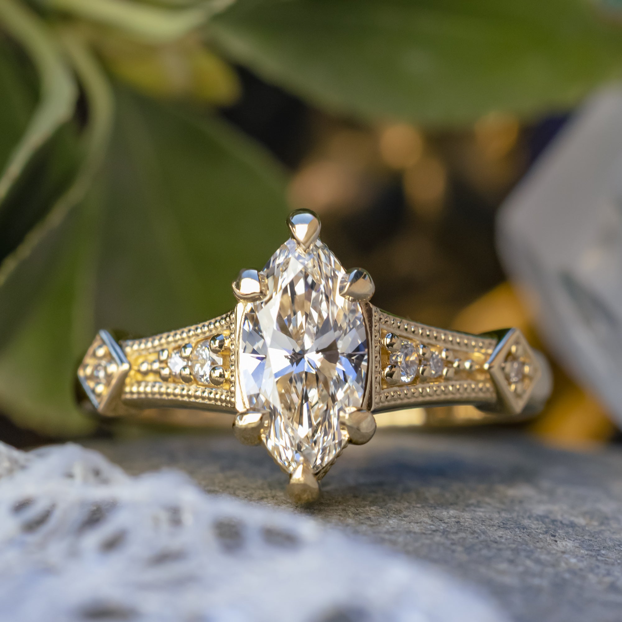 "ANNORA" - MARQUISE CUT ENGAGEMENT RING WITH A LAB-GROWN DIAMOND & ACCENTS-Staghead Designs